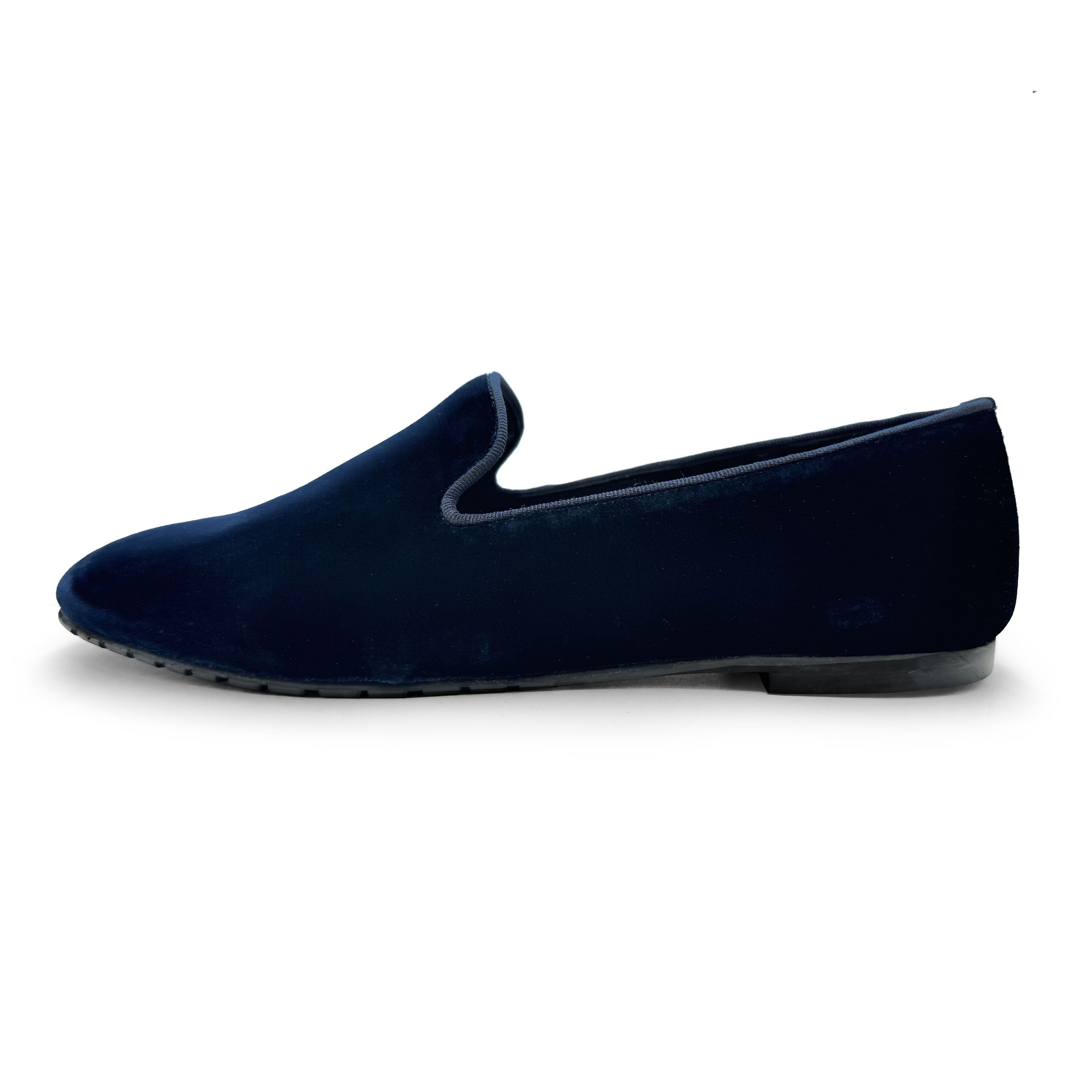 Blue velvet women's loafers