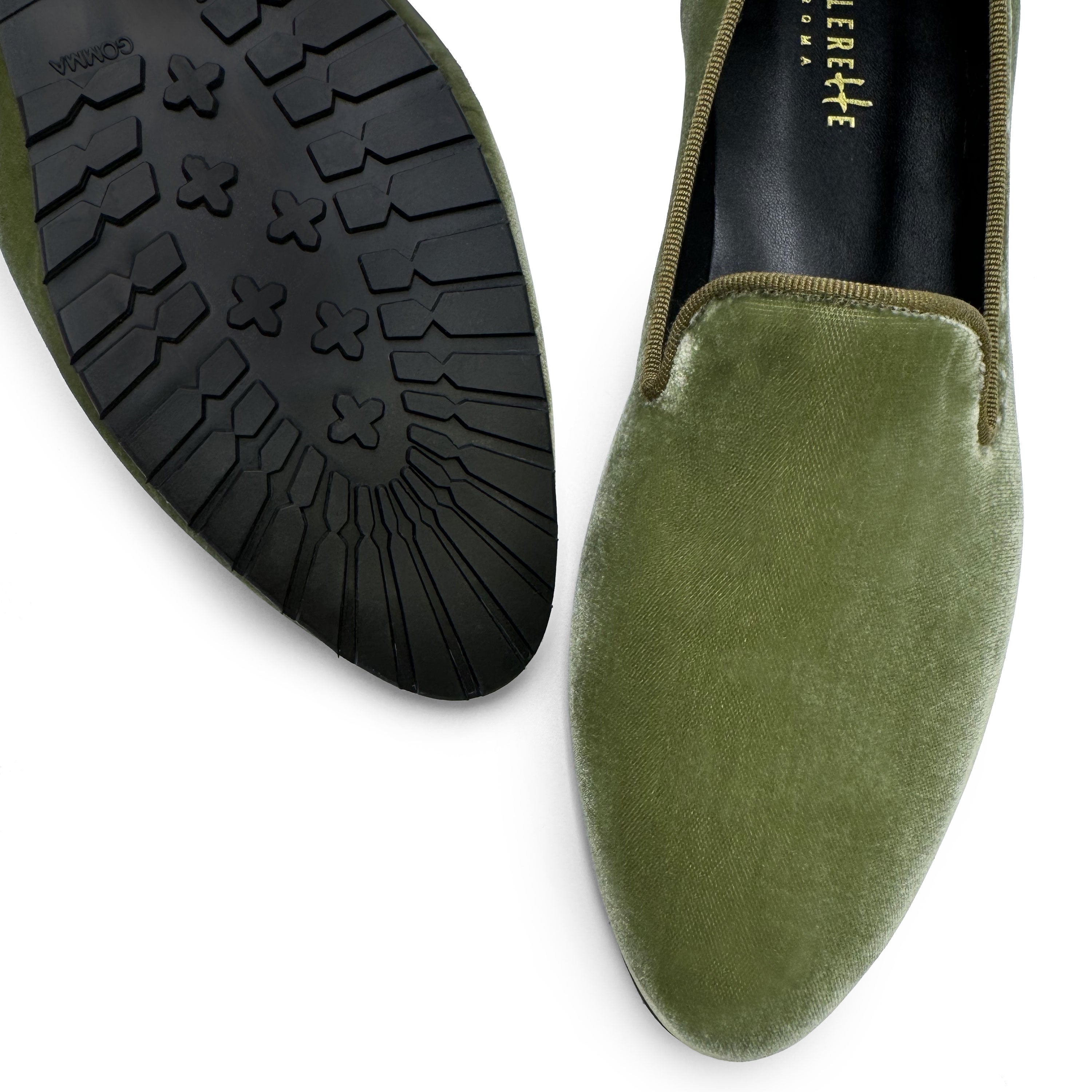 Green velvet women's loafers