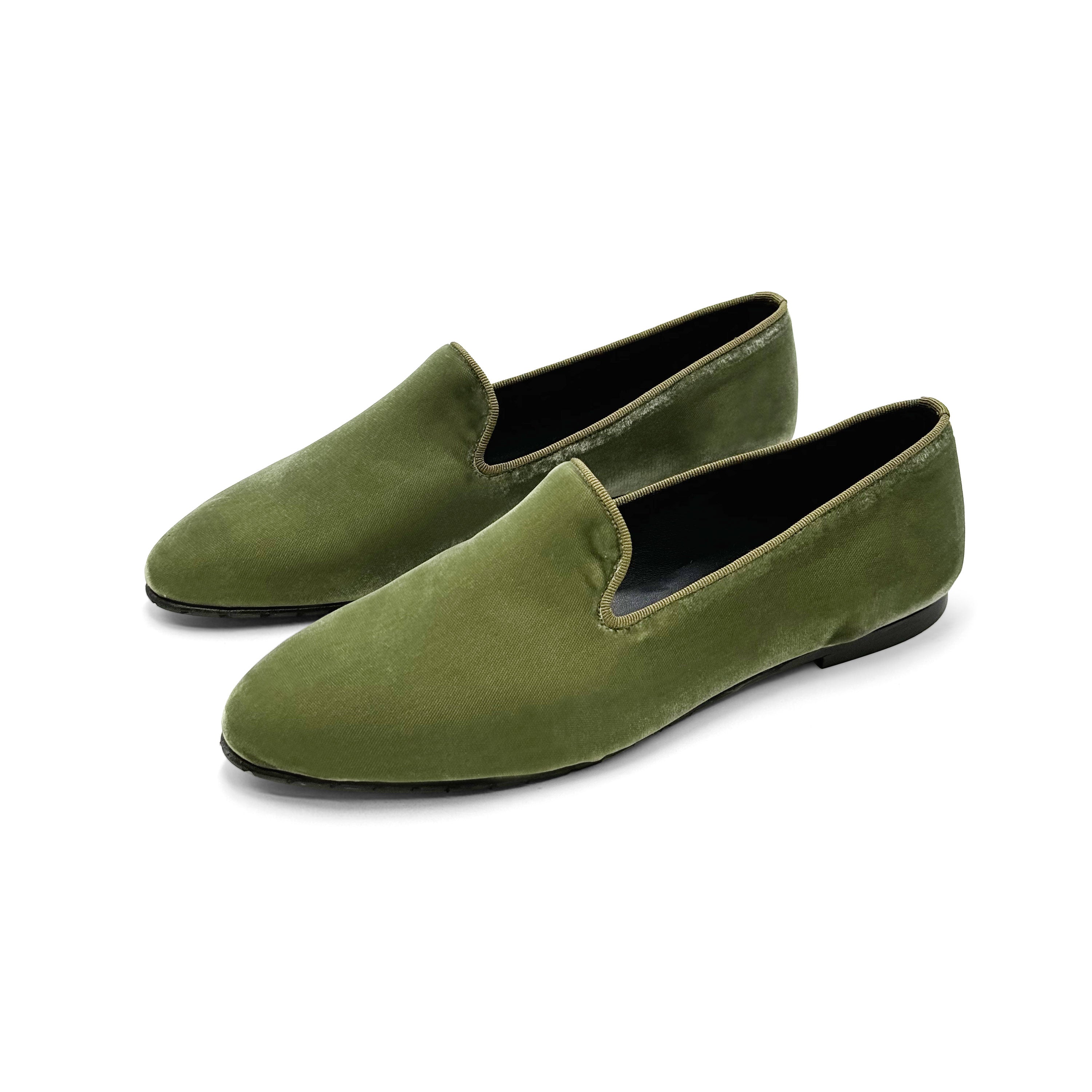 Green velvet women's loafers