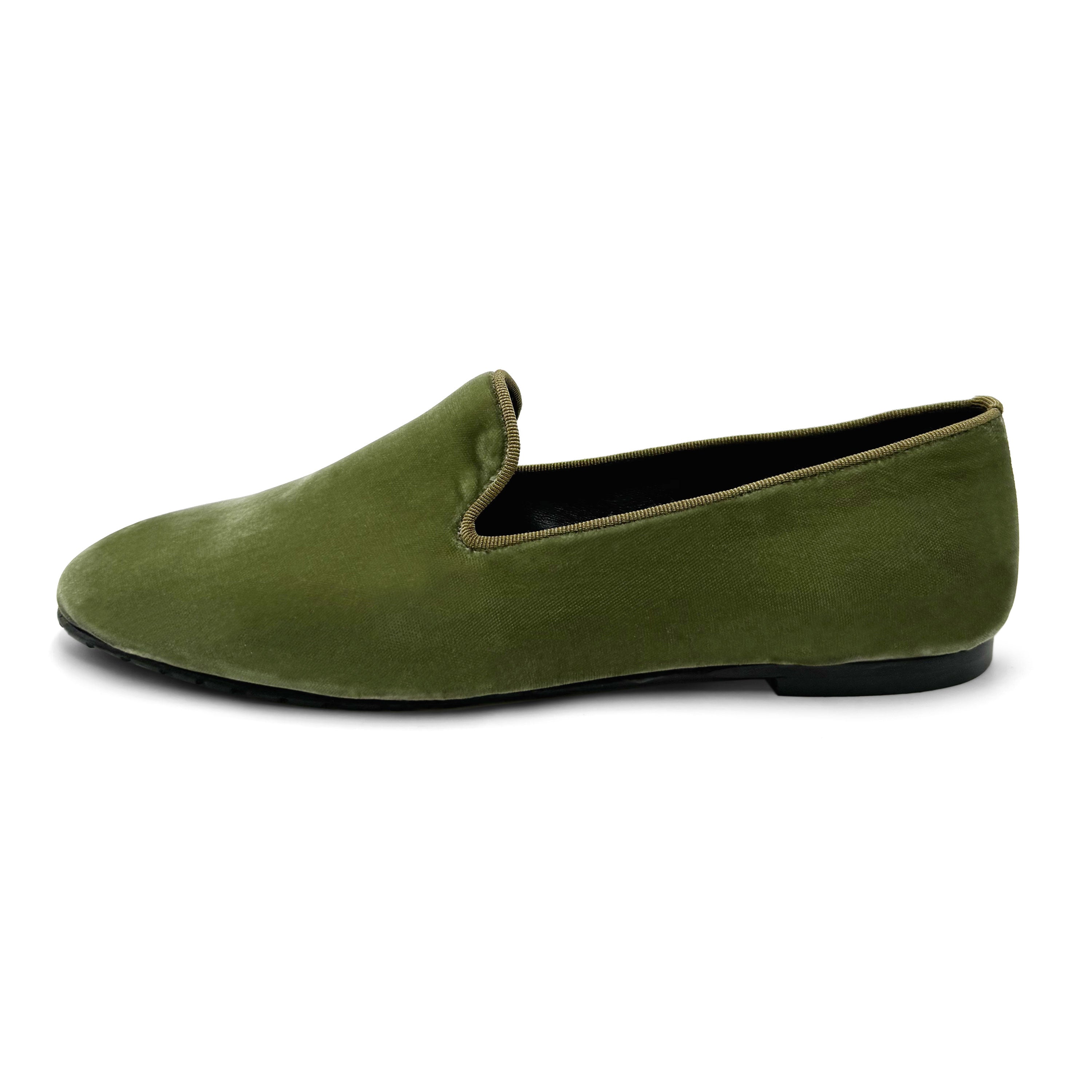 Green velvet women's loafers