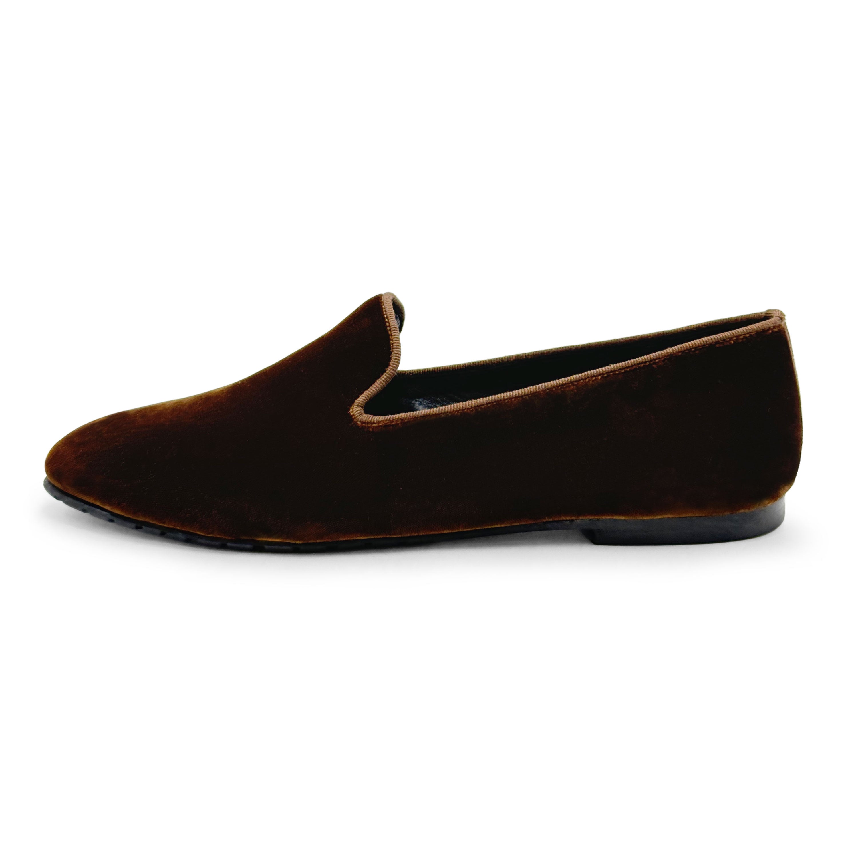 Brown velvet women's loafers