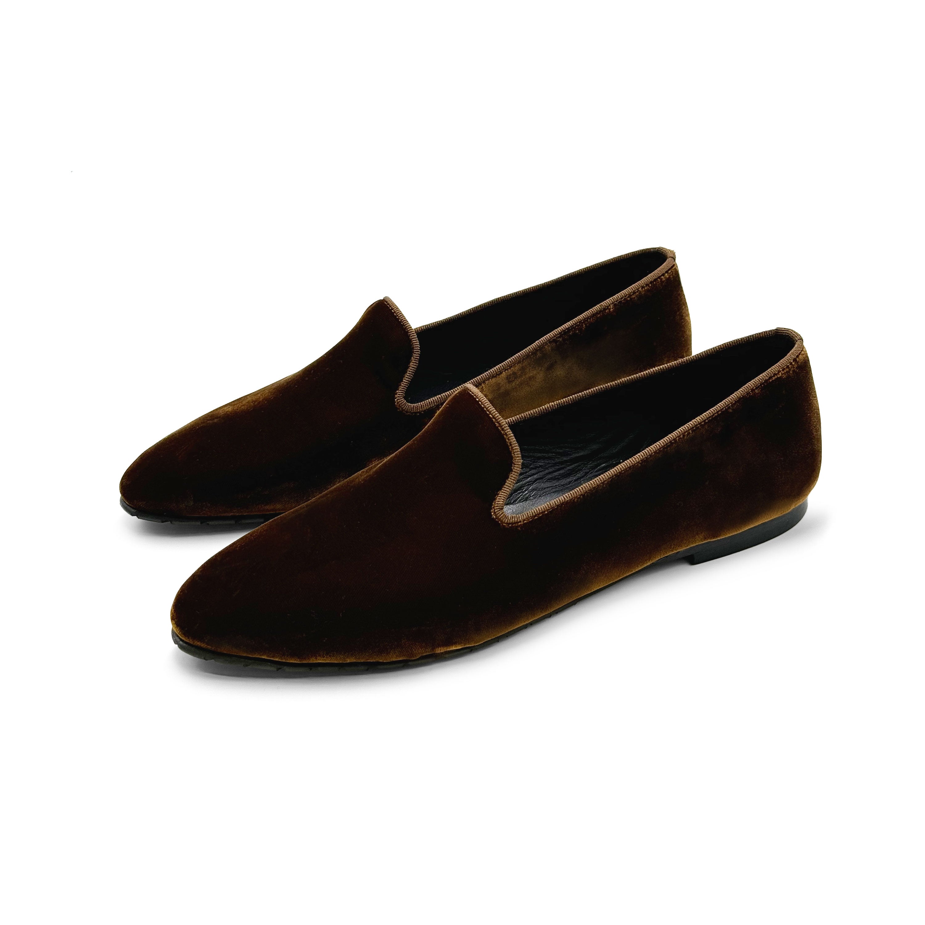 Brown velvet women's loafers