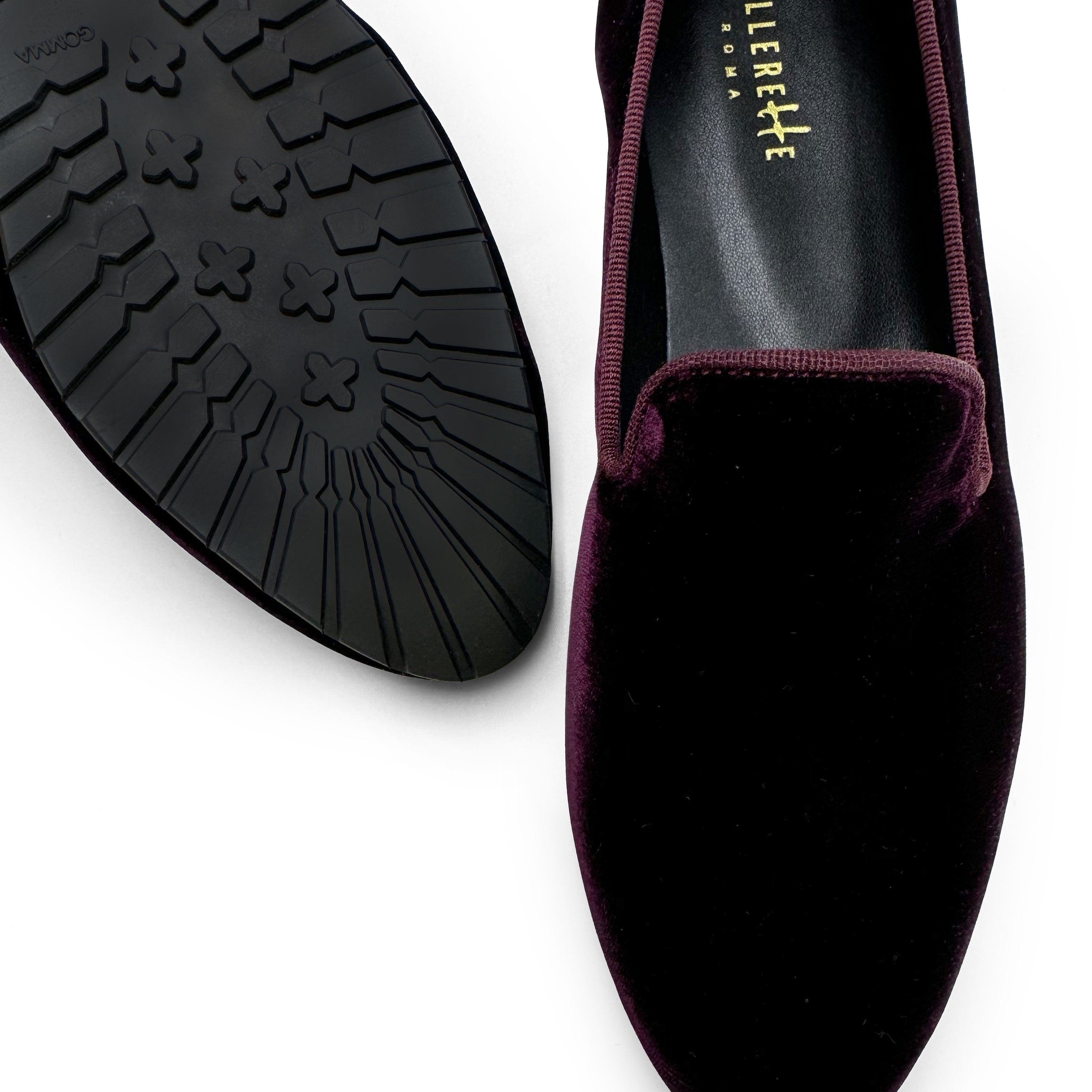 Burgundy velvet women loafers