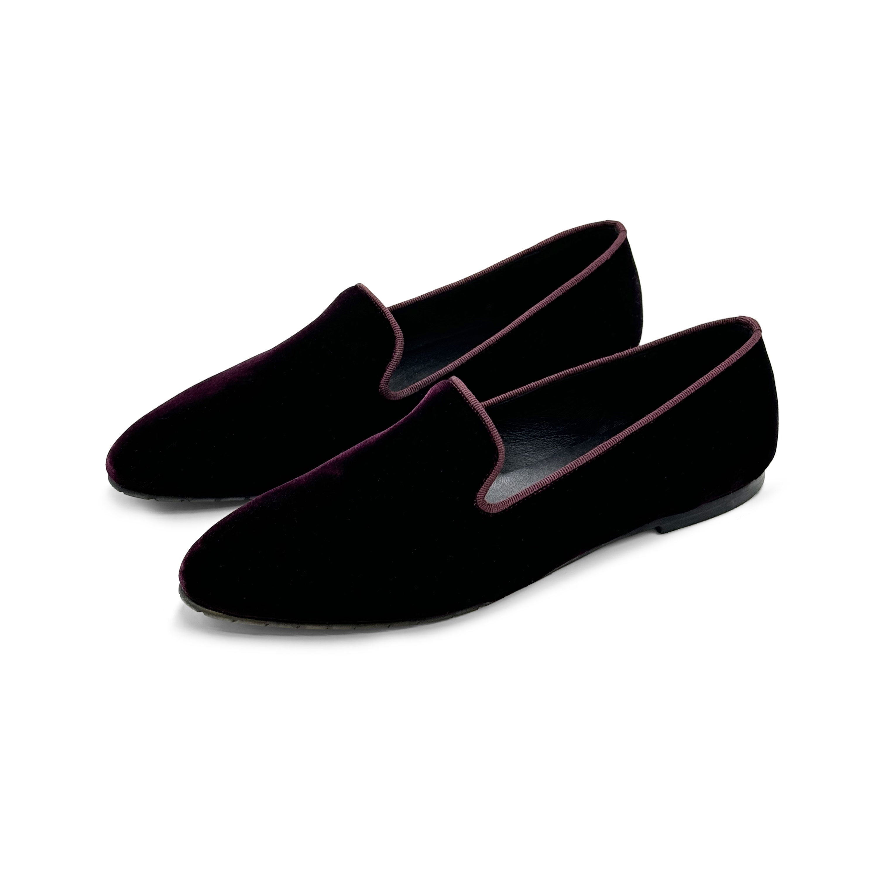 Burgundy velvet women loafers