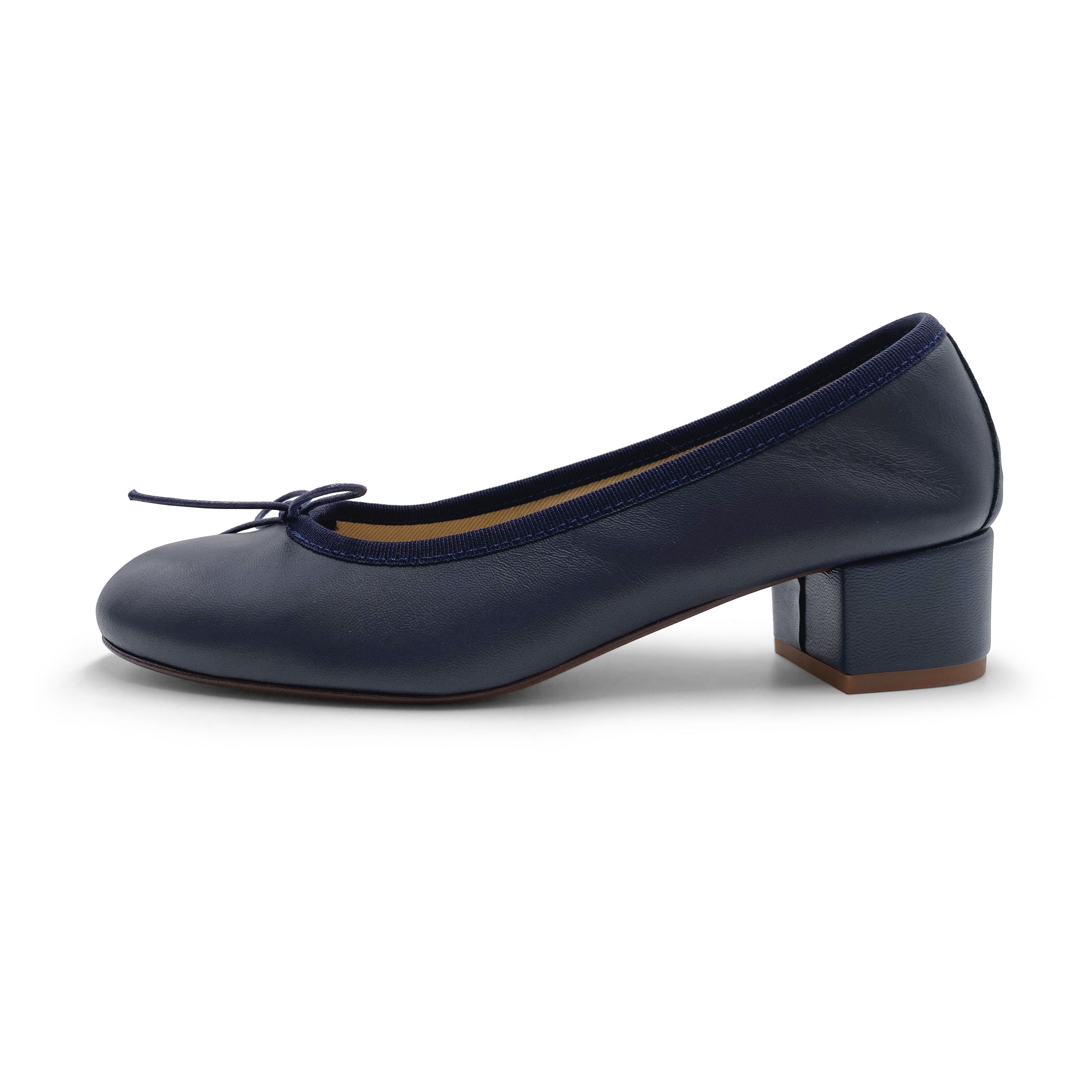 Blue leather ballet flats with heel