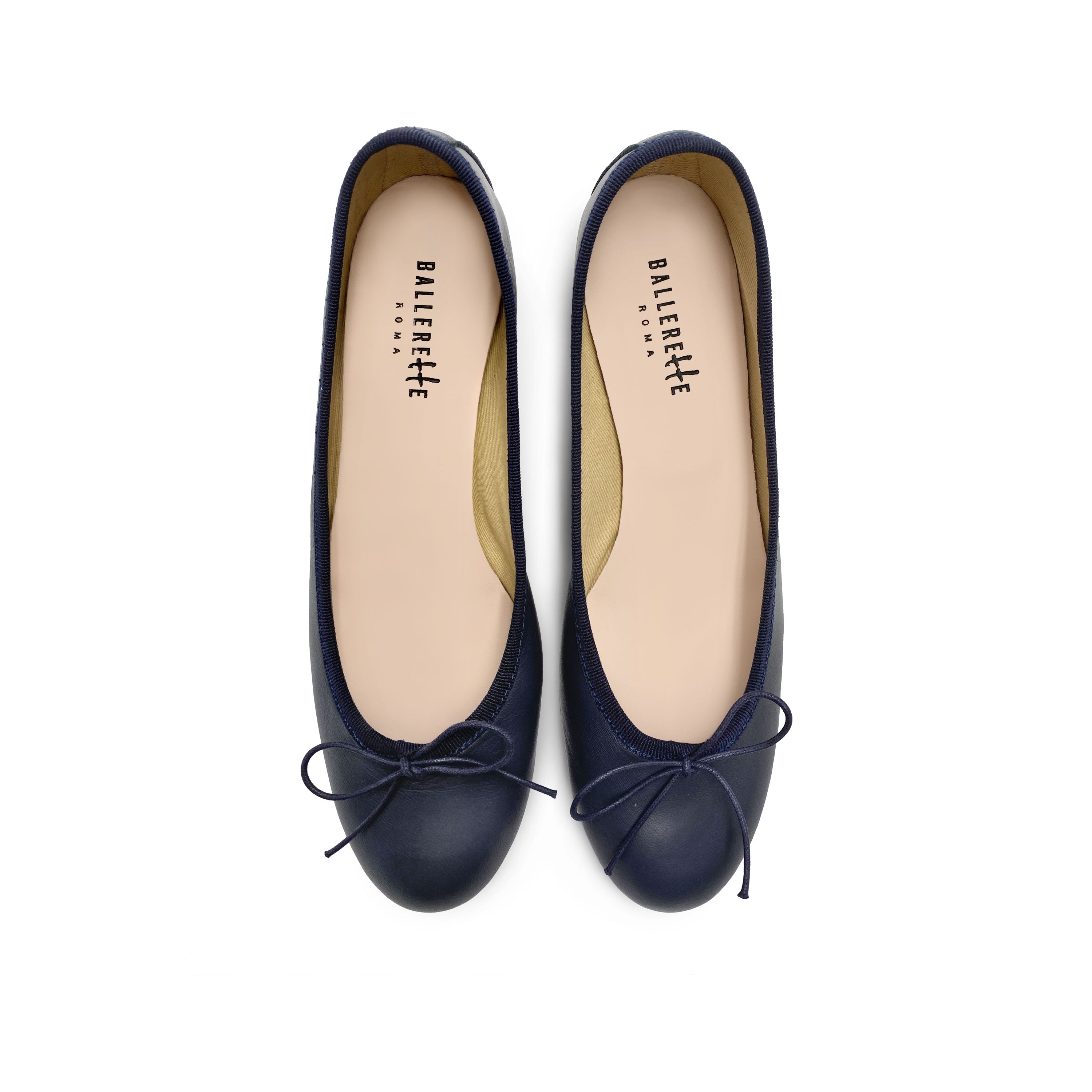 Blue leather ballet flats with heel