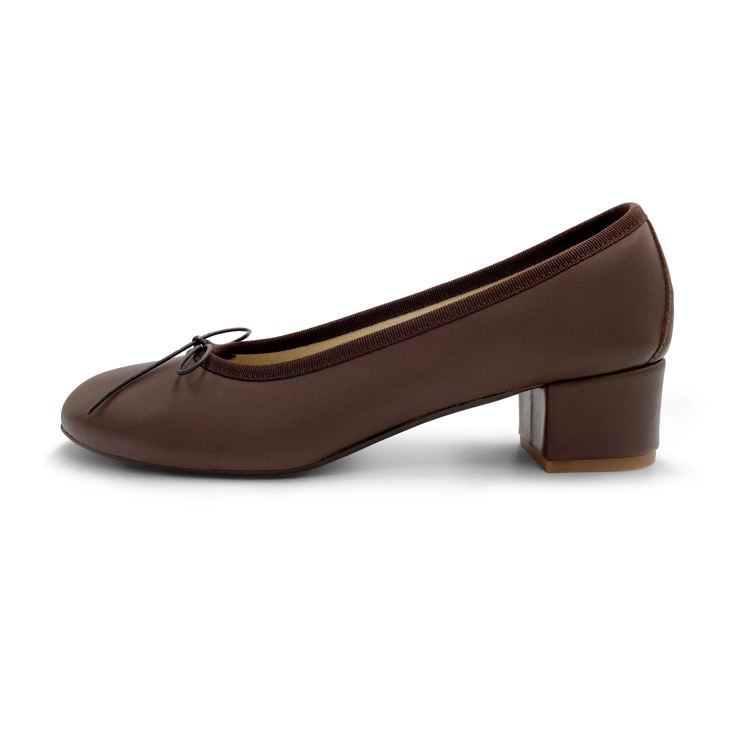 Dark brown leather ballet flats with heel