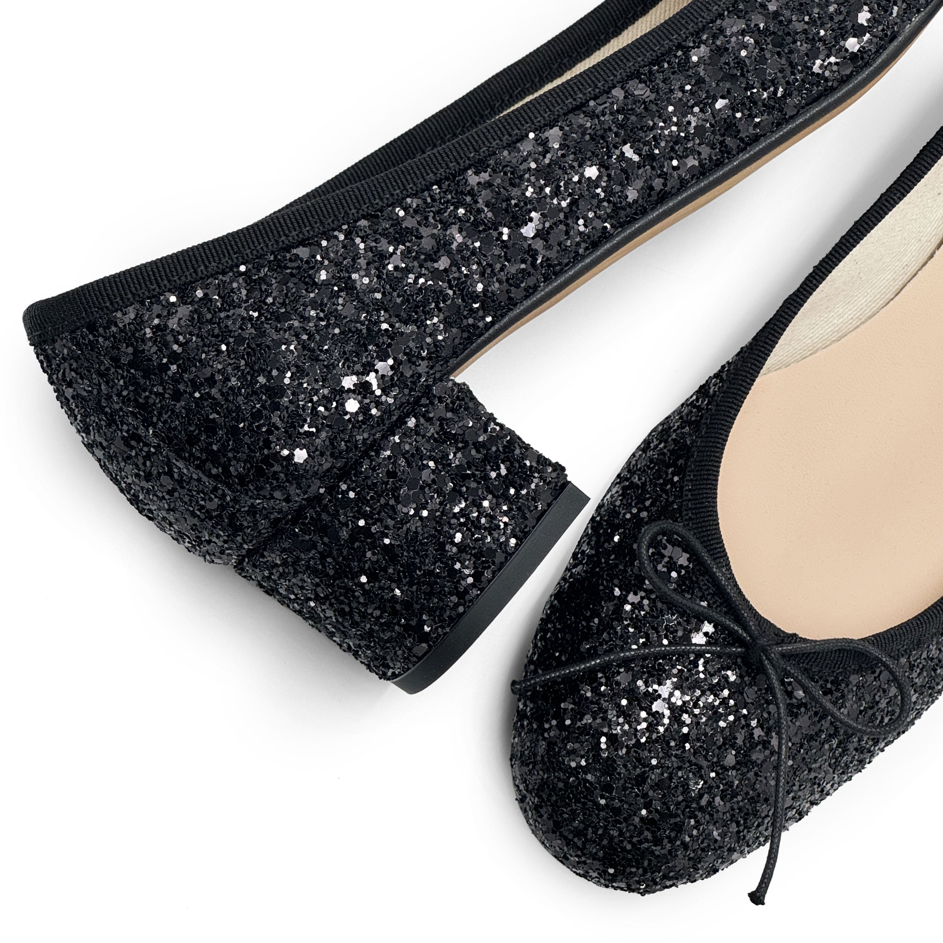 TT GO GREEN Collection - Black glittery ballet flats with heel in ECO fabric