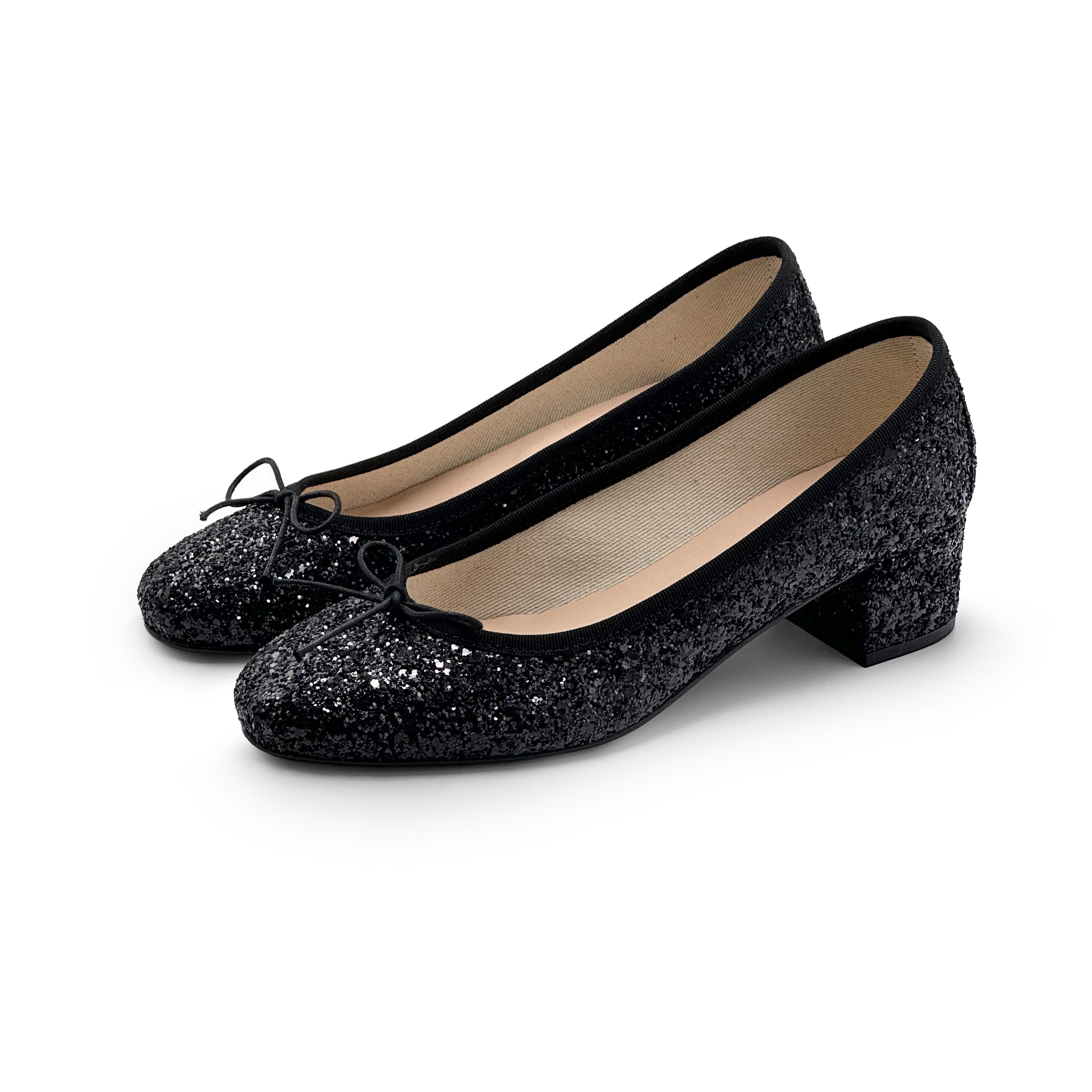 TT GO GREEN Collection - Black glittery ballet flats with heel in ECO fabric