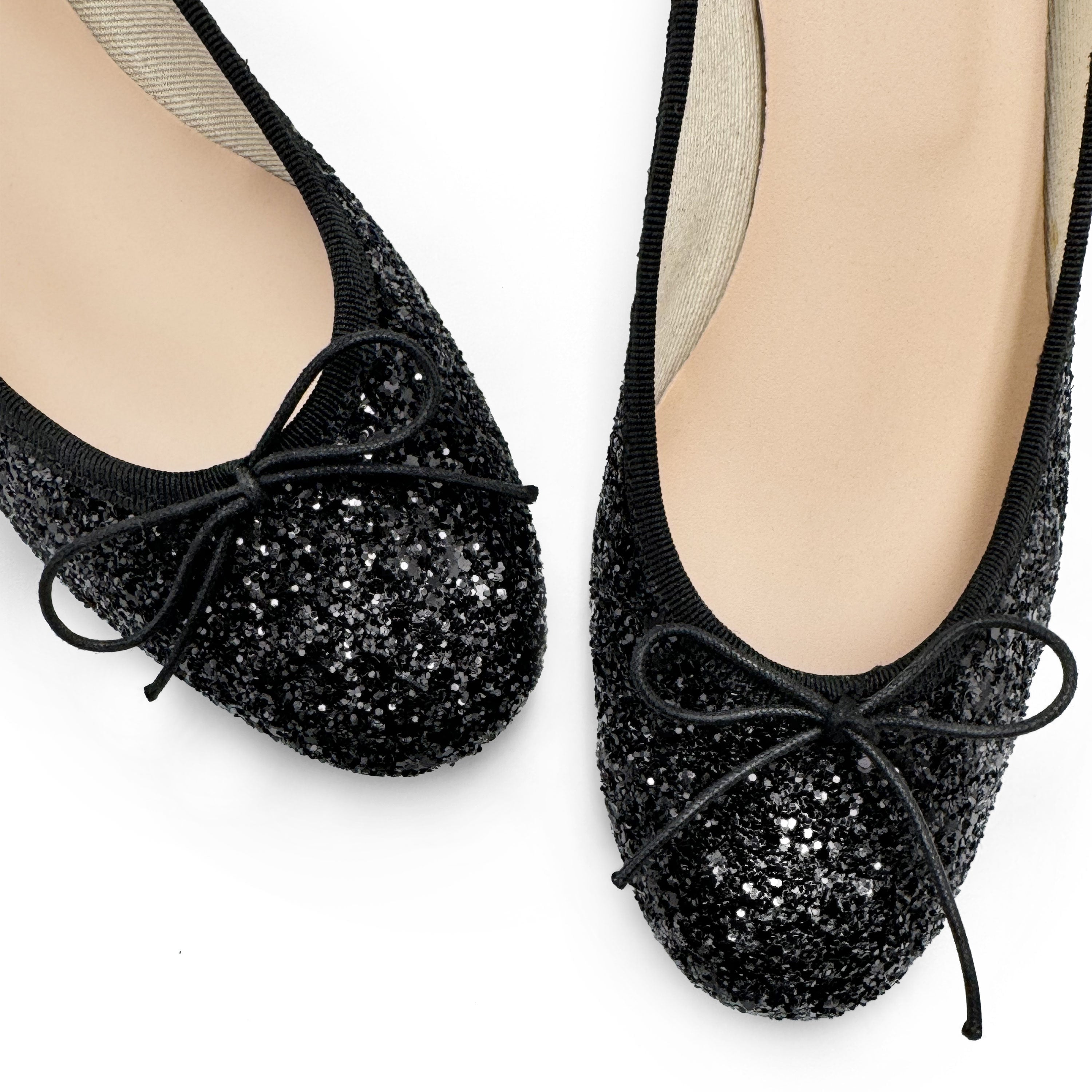 TT GO GREEN Collection - Black glittery ballet flats with heel in ECO fabric