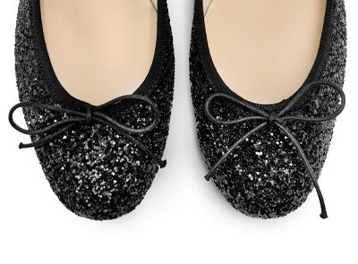 TT GO GREEN Collection - Black glittery ballet flats with heel in ECO fabric