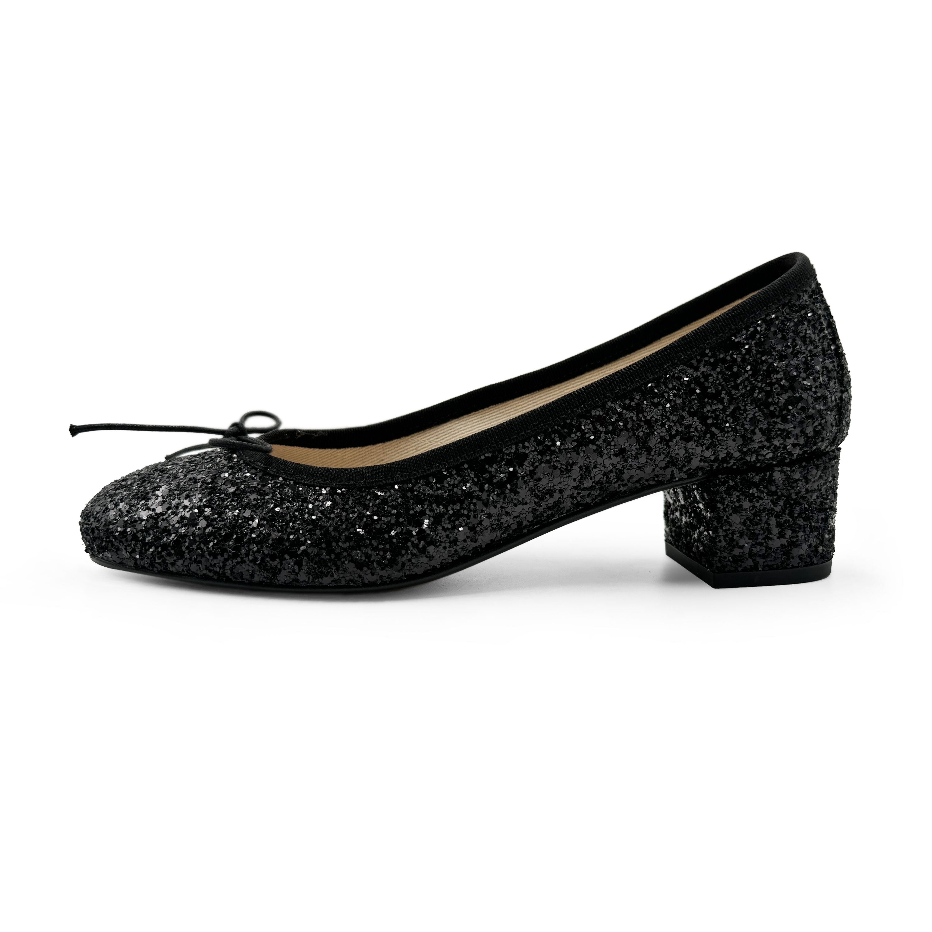 TT GO GREEN Collection - Black glittery ballet flats with heel in ECO fabric