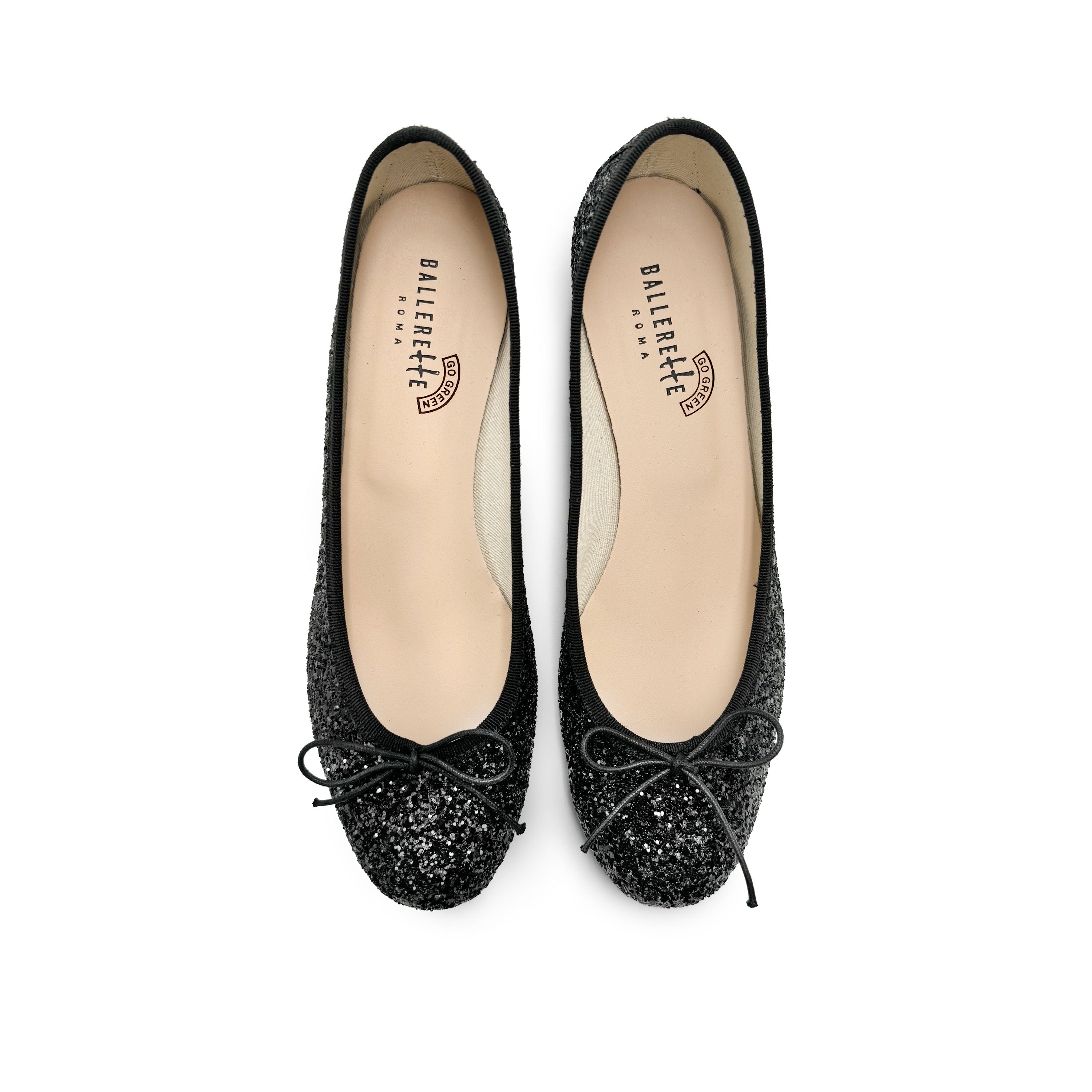 TT GO GREEN Collection - Black glittery ballet flats with heel in ECO fabric