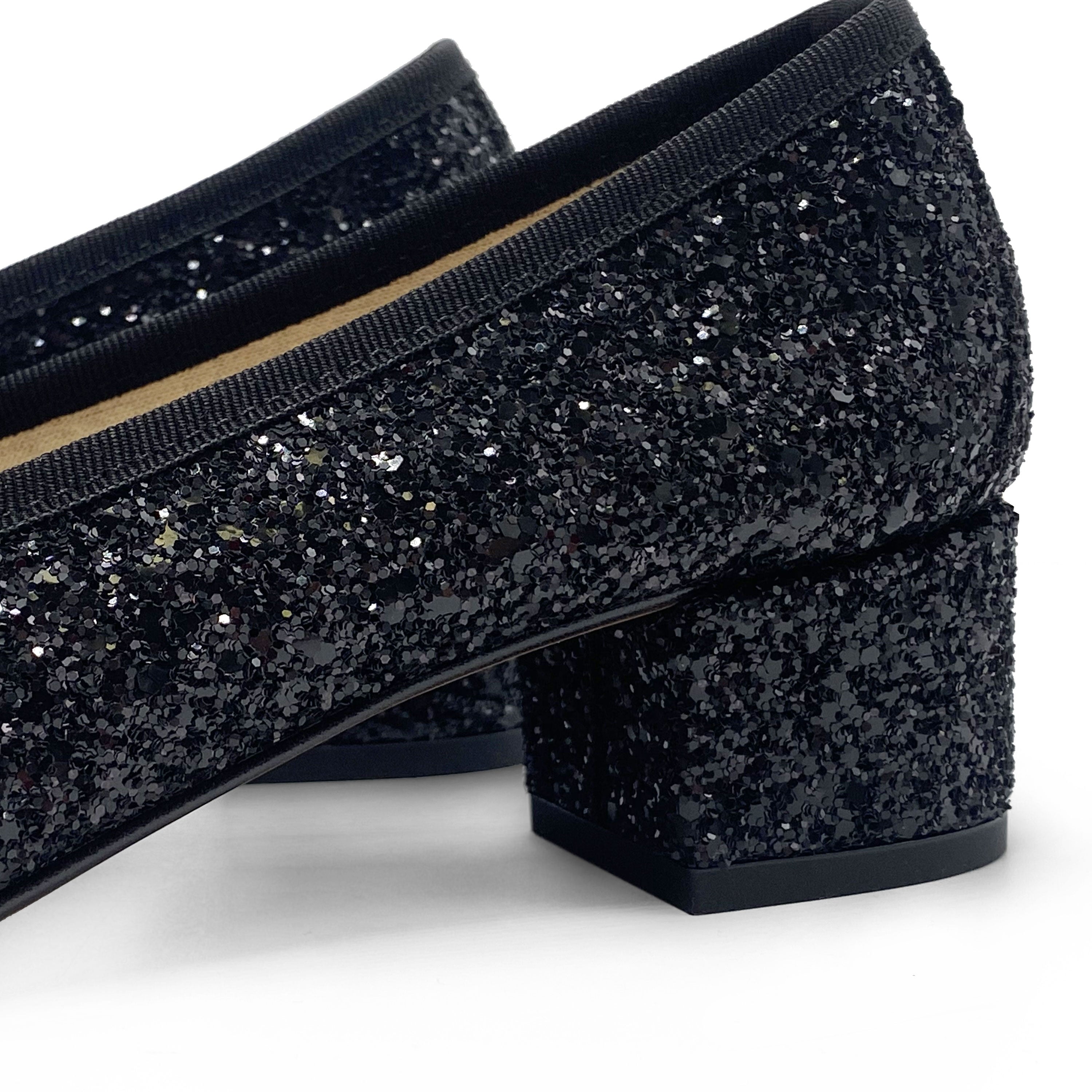 TT GO GREEN Collection - Black glittery ballet flats with heel in ECO fabric