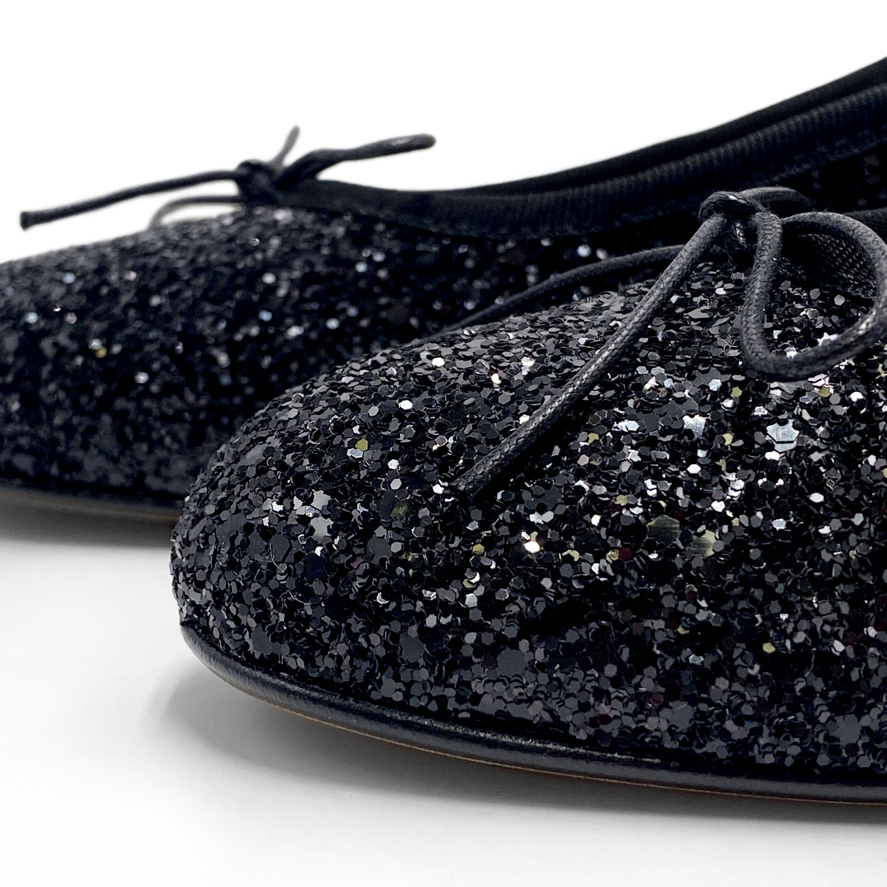 TT GO GREEN Collection - Black glittery ballet flats with heel in ECO fabric