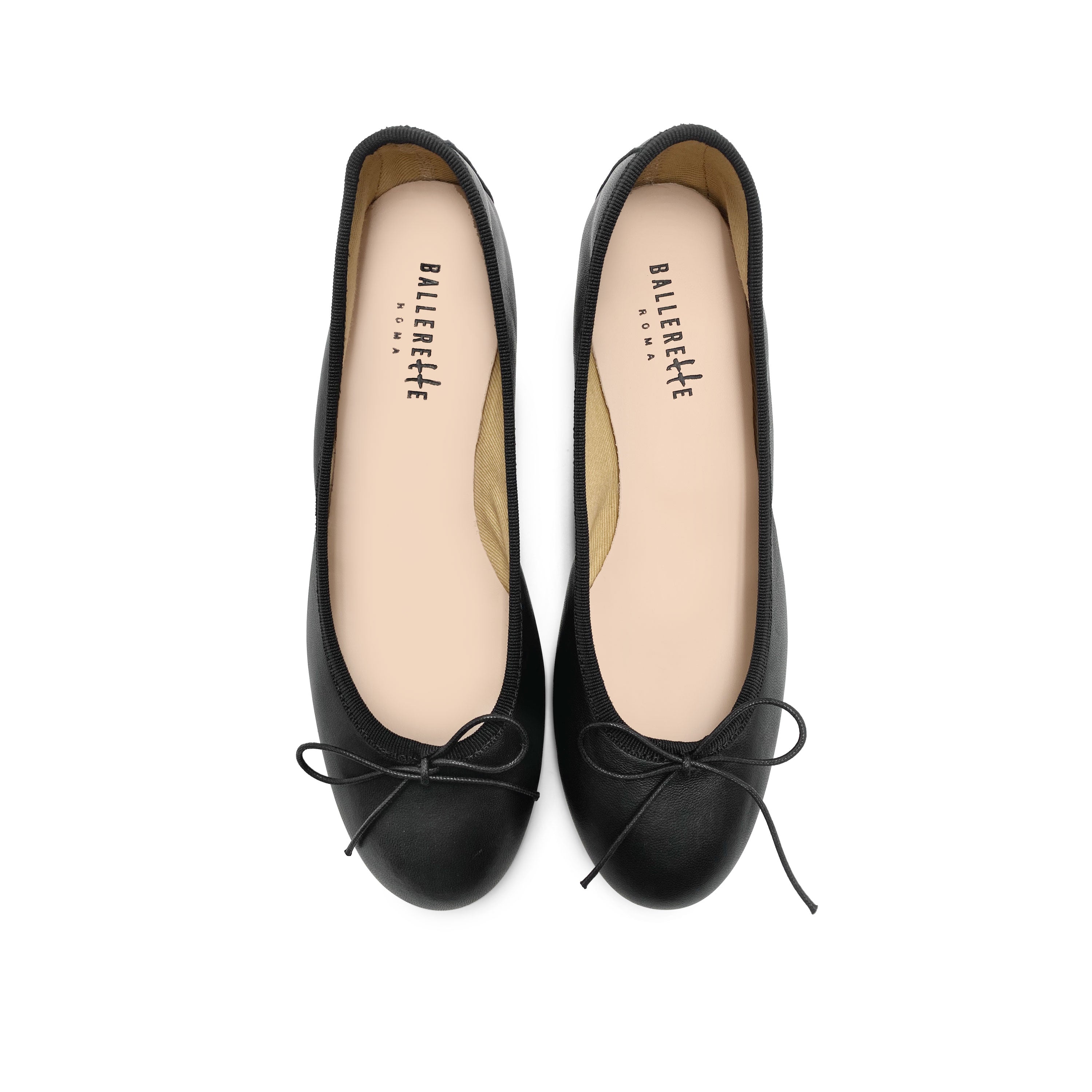 Black leather ballet flats with heel