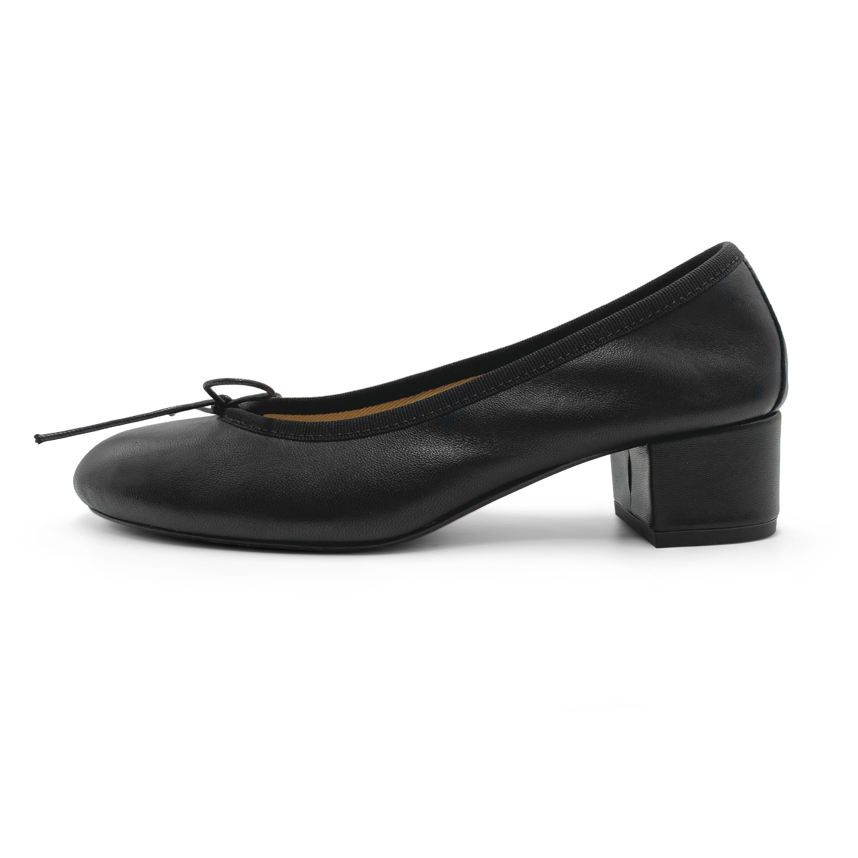 Black leather ballet flats with heel