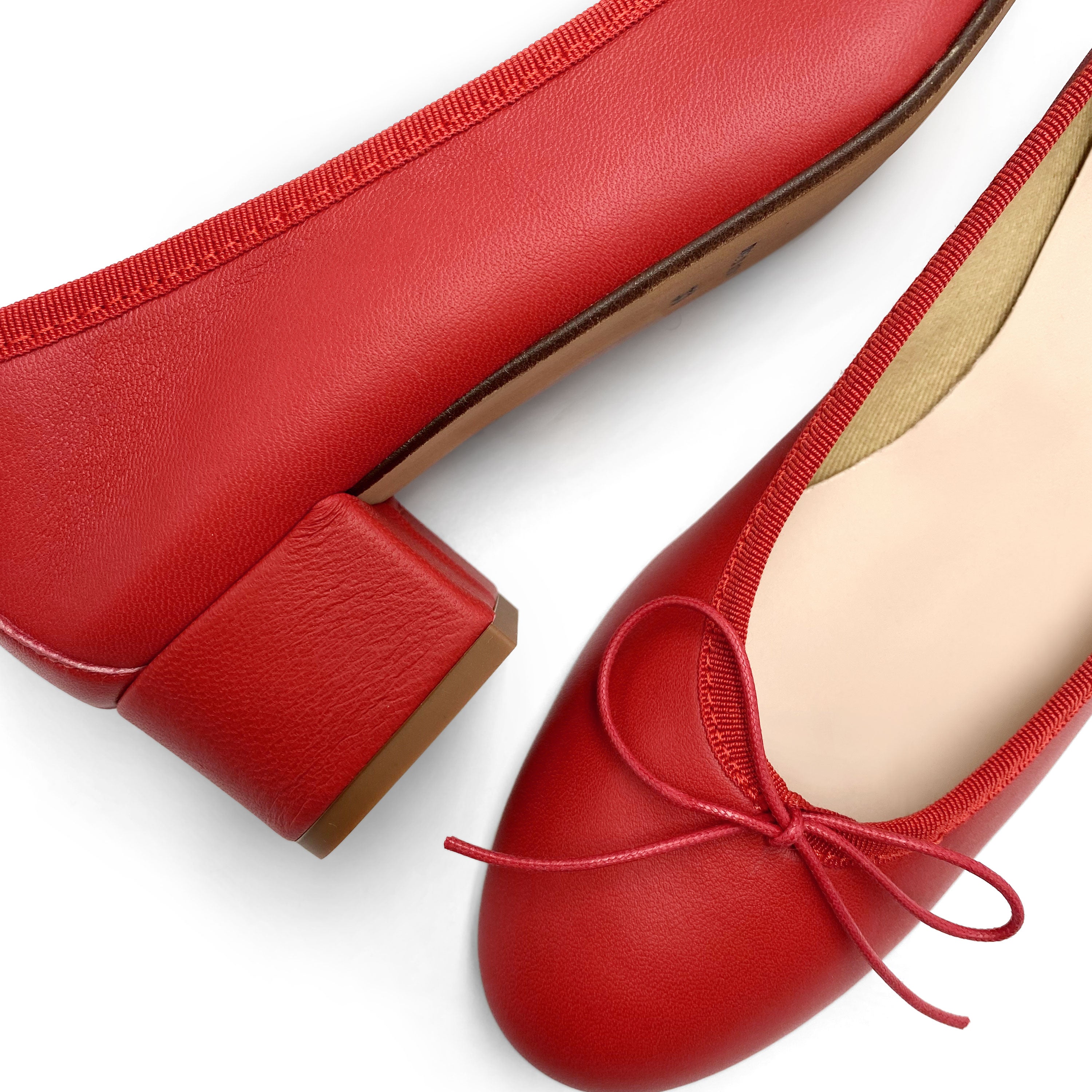 Red leather ballet flats with heel