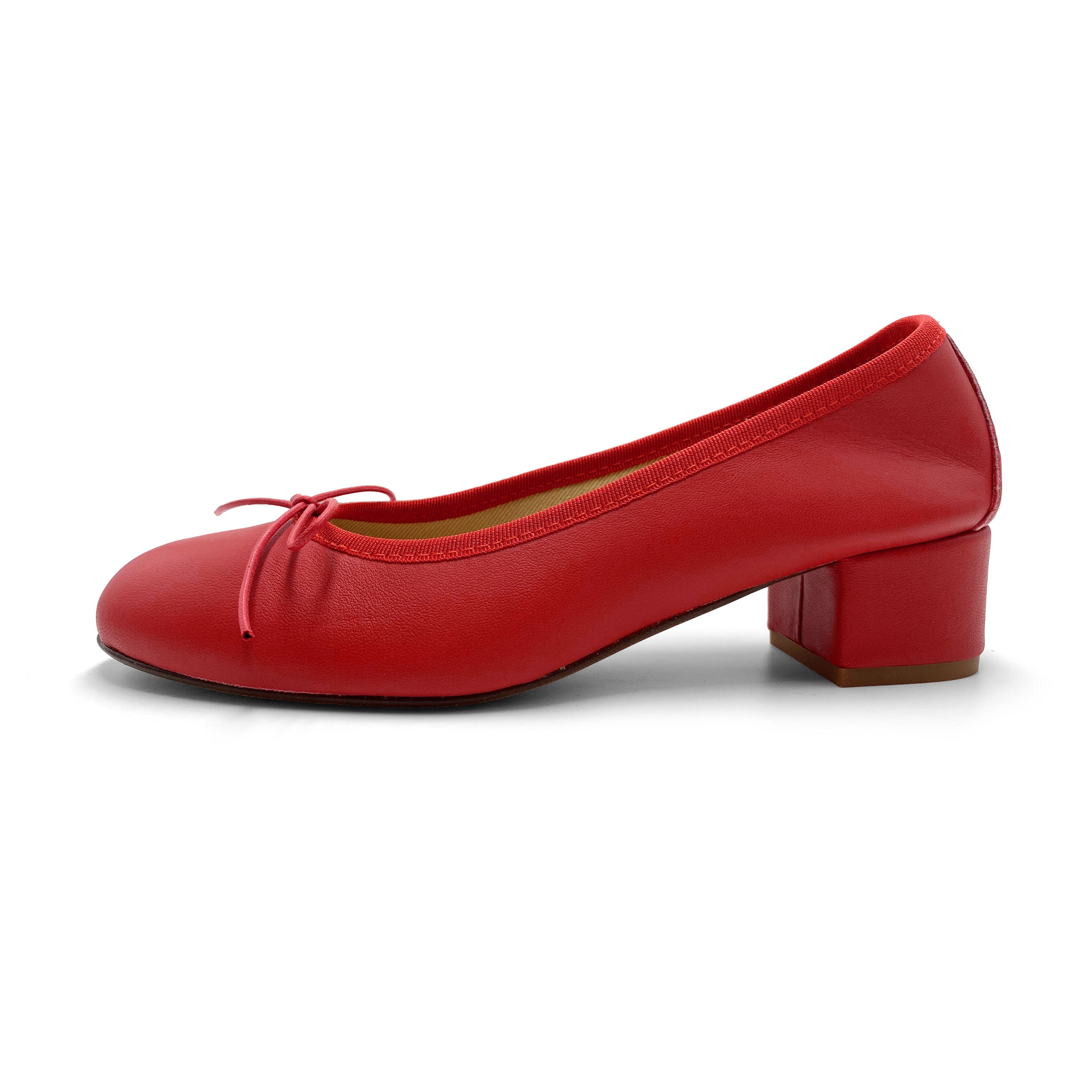 Red leather ballet flats with heel