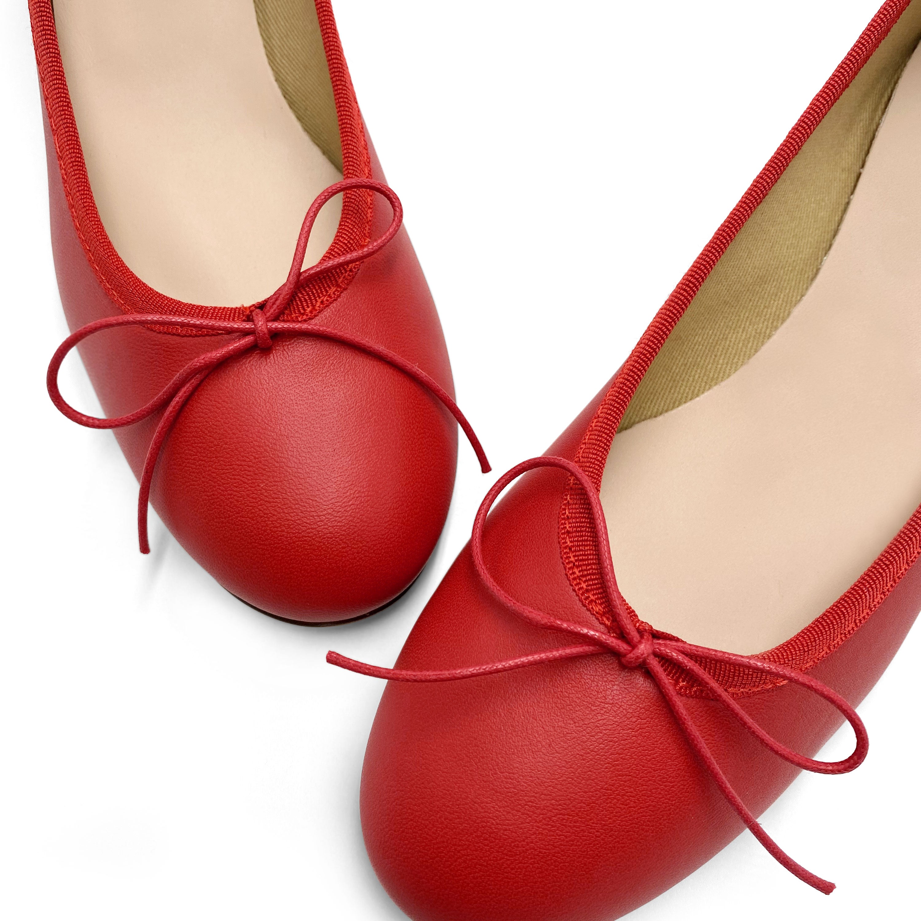 Red leather ballet flats with heel