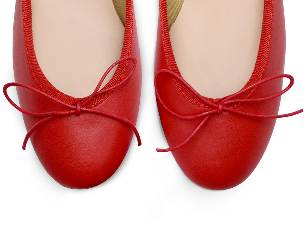 Red leather ballet flats with heel