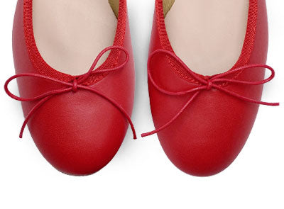 Red leather ballet flats with heel