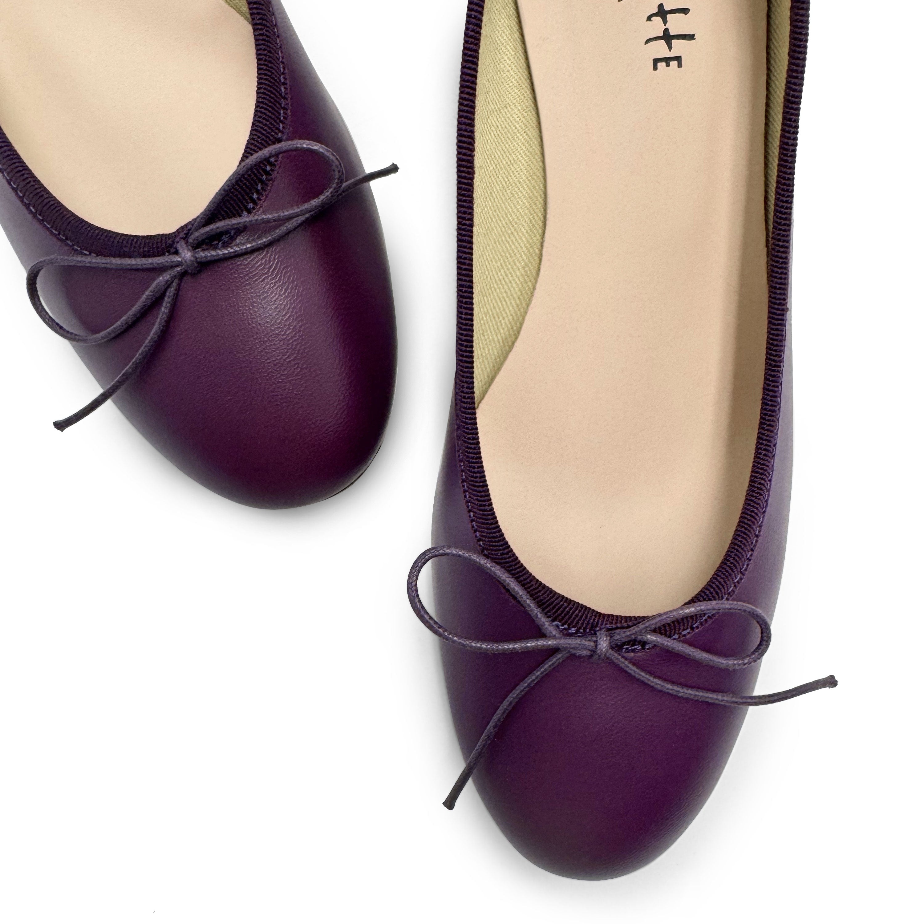 Purple leather ballet flats with heel