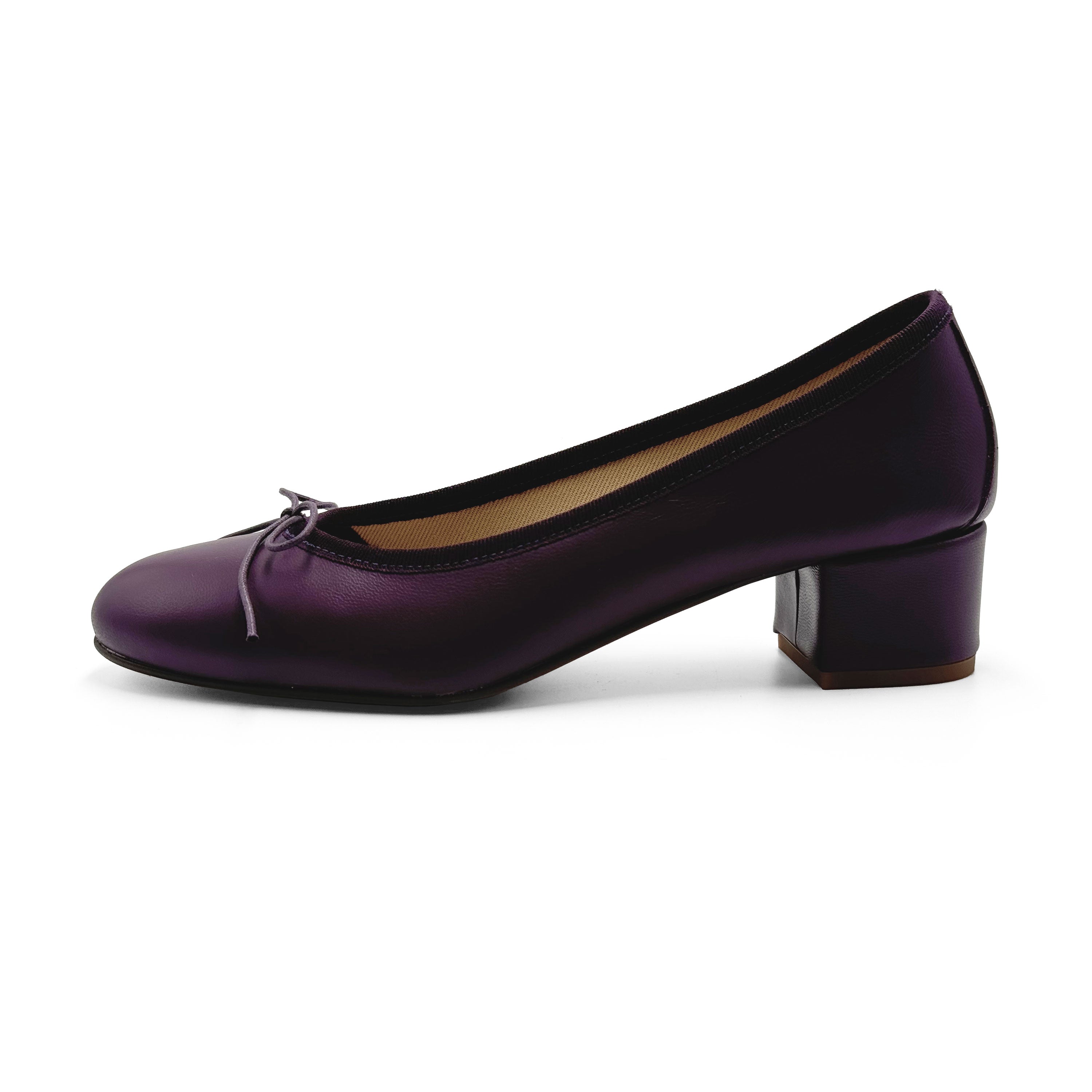 Purple leather ballet flats with heel