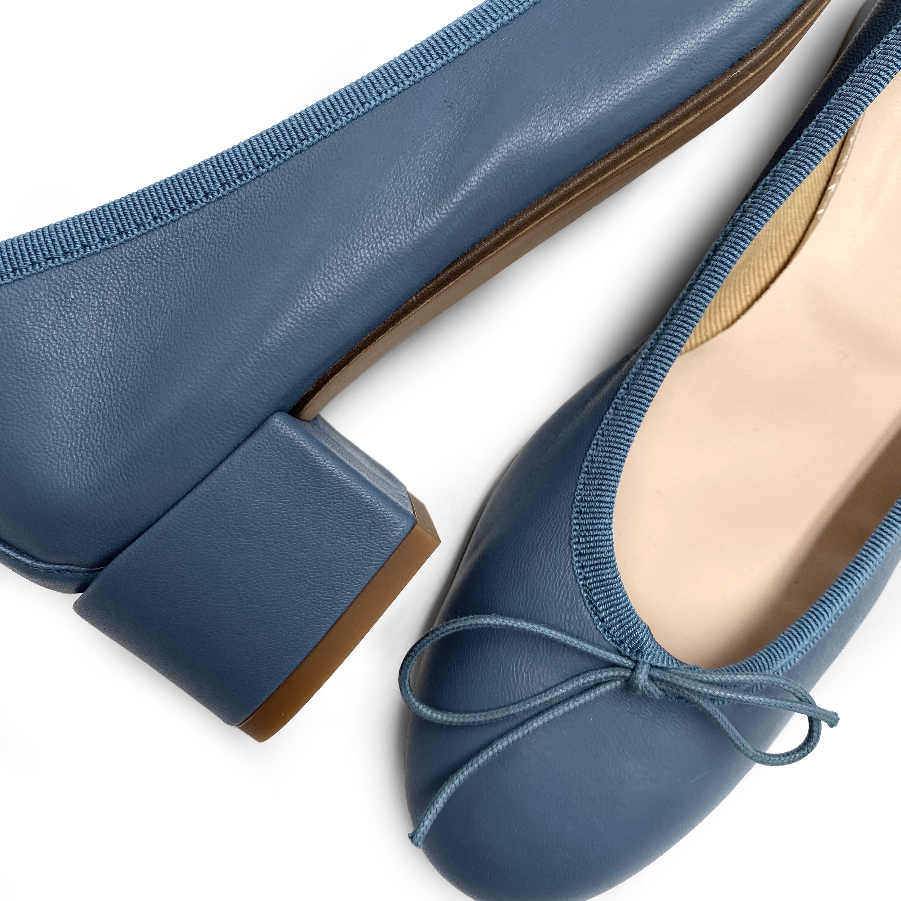 Light blue leather ballet flats with high heel