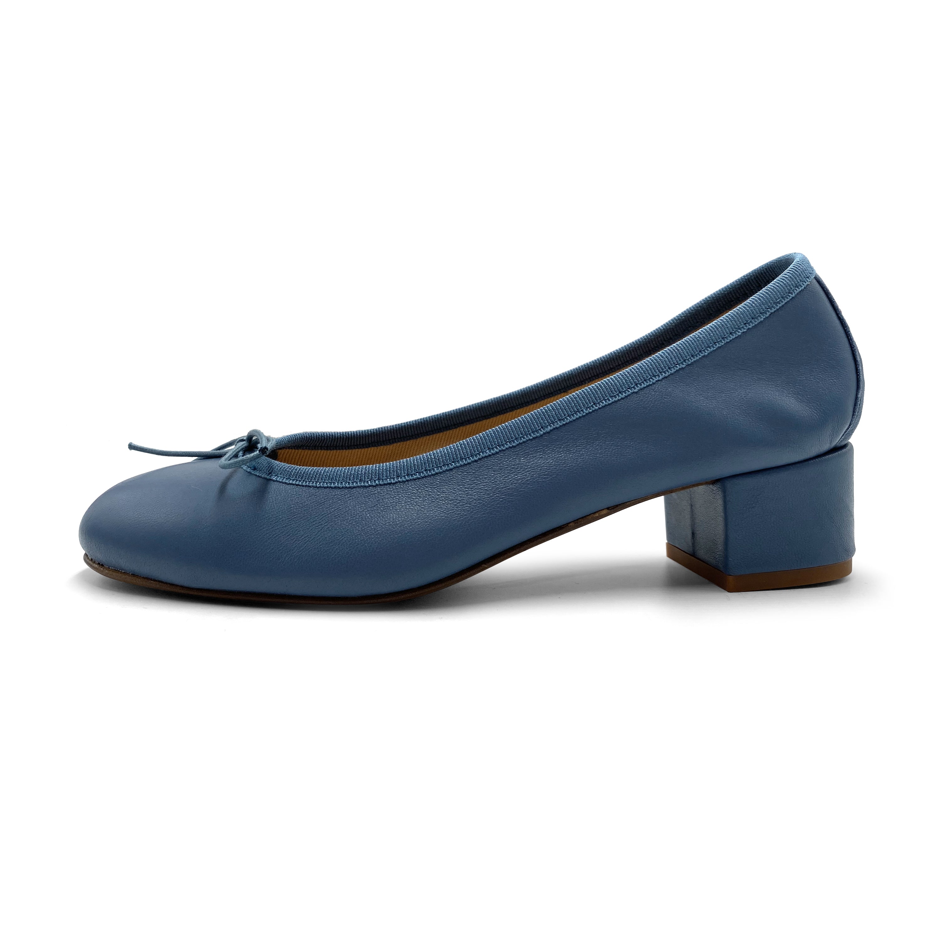 Light Blue Leather Ballet Flats with High Heel