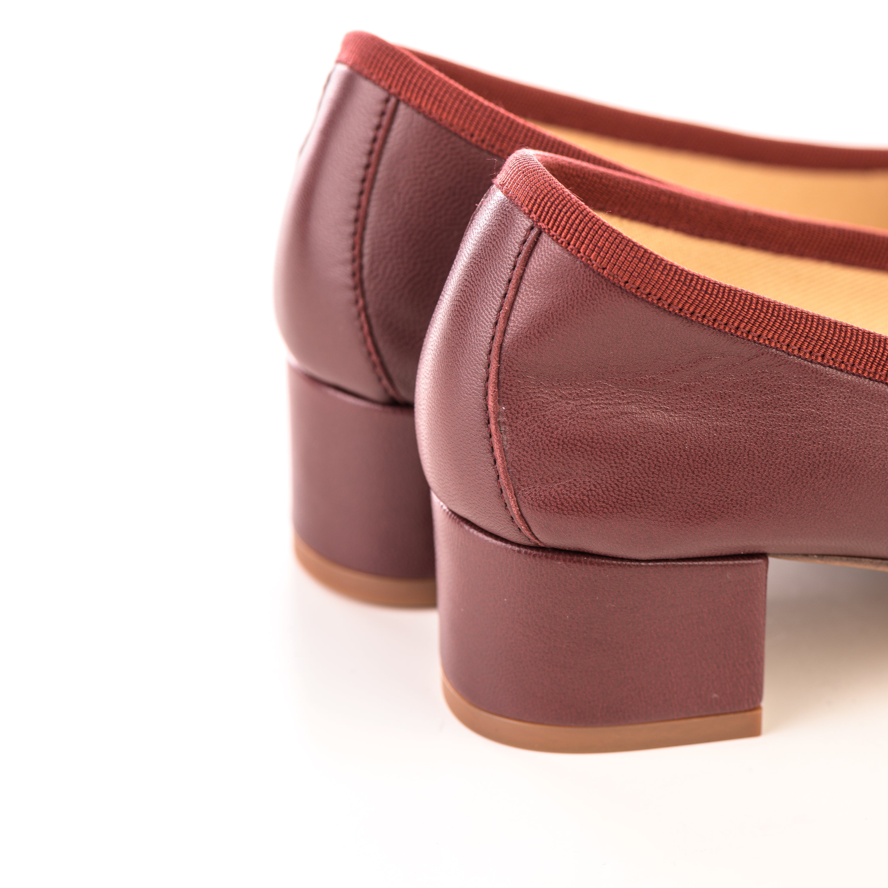 Burgundy leather ballet flats with heel