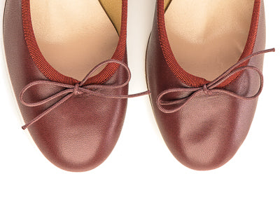 Burgundy leather ballet flats with heel