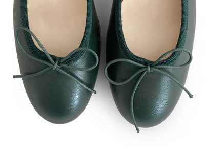 Bottle green leather ballet shoes with heels