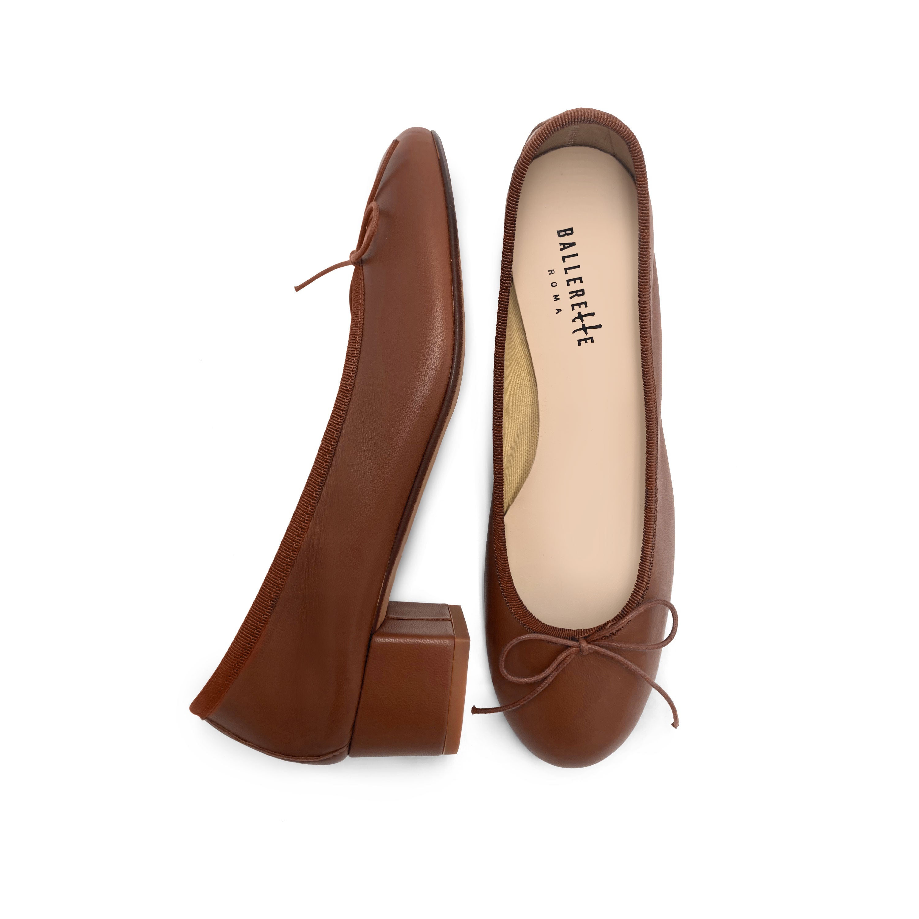 Brown leather ballet flats with heel