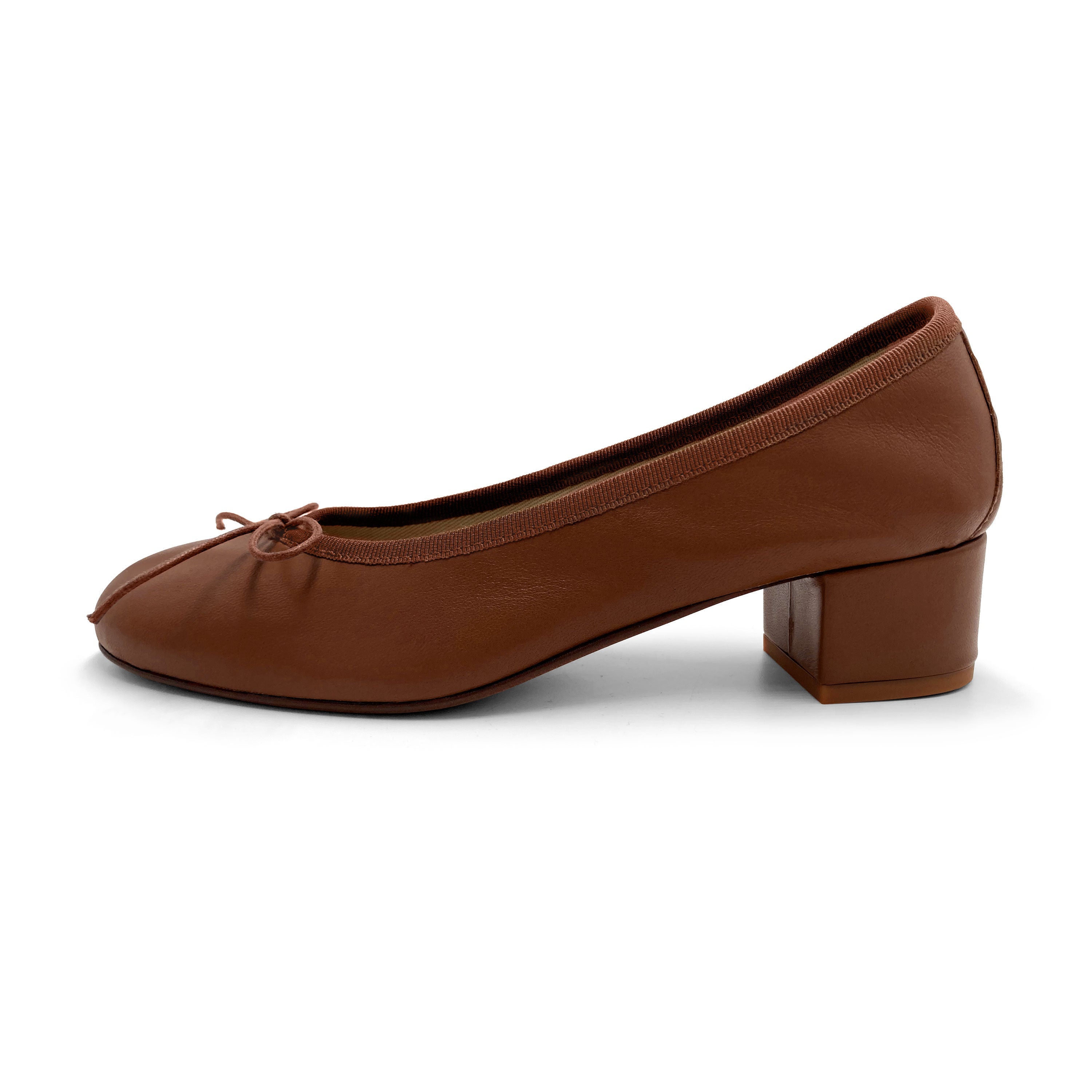 Brown leather ballet flats with heel