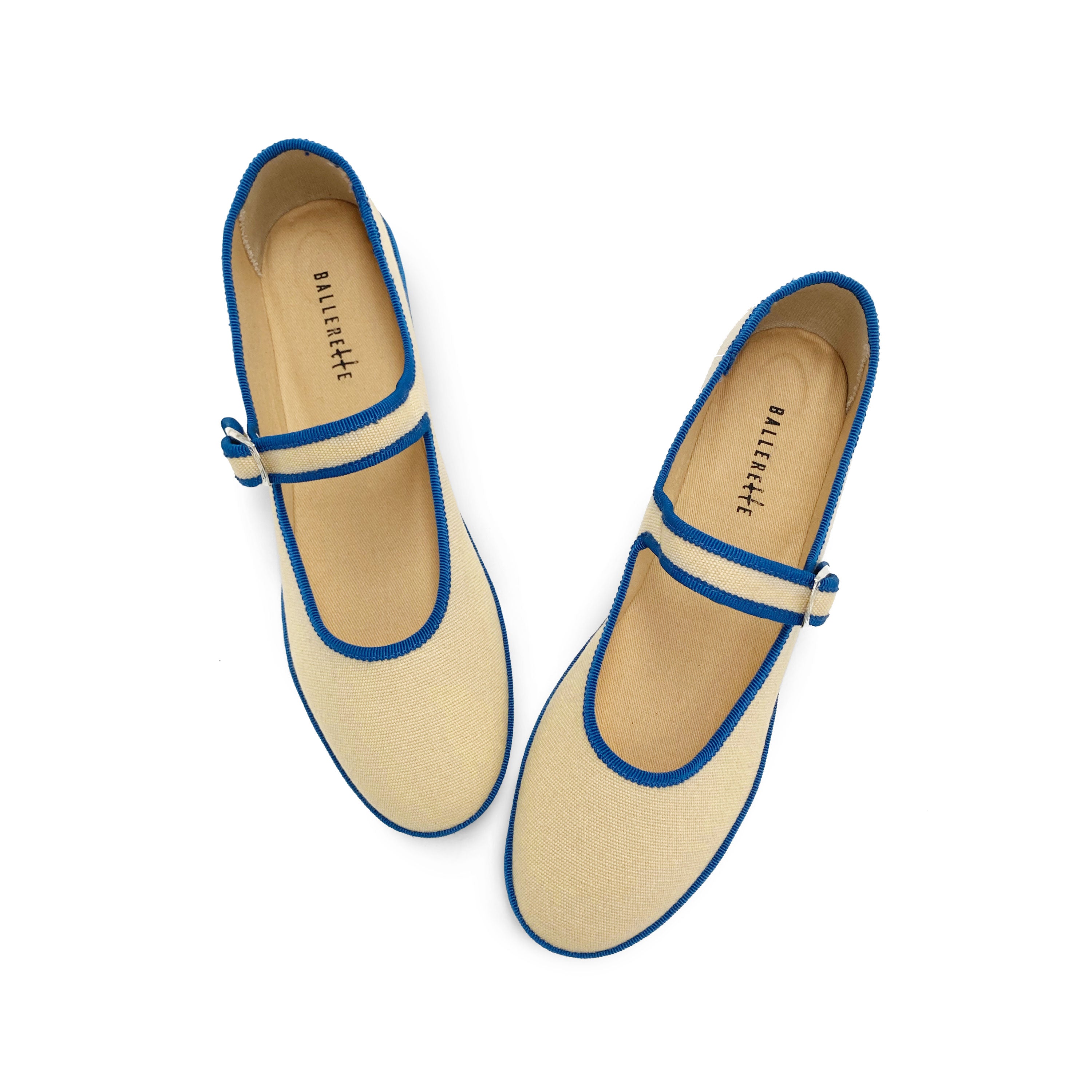 Beige Cotton Mary Jane Friulane with Blue Details