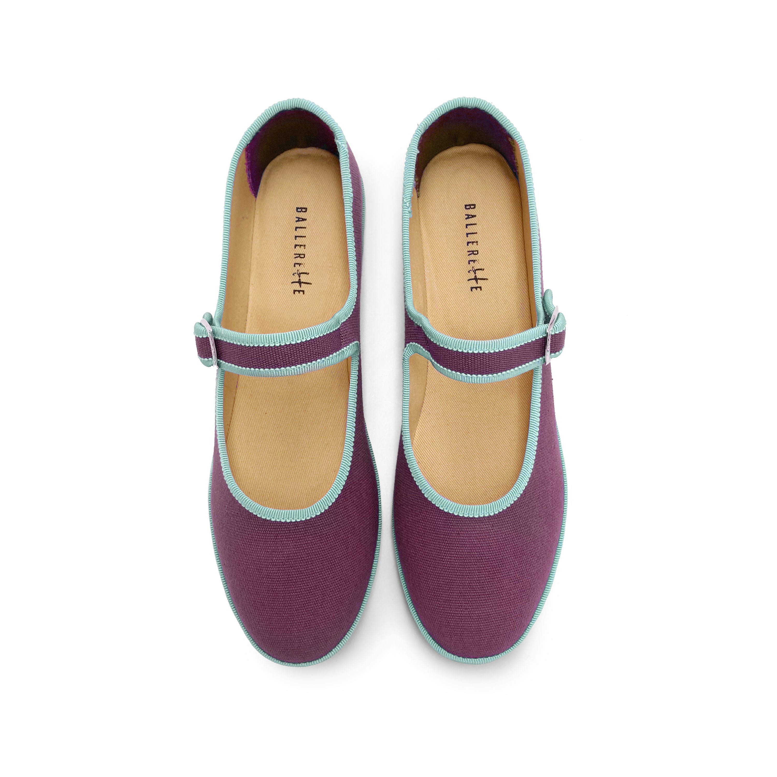 Purple Cotton Mary Jane Friulane with Light Blue Details