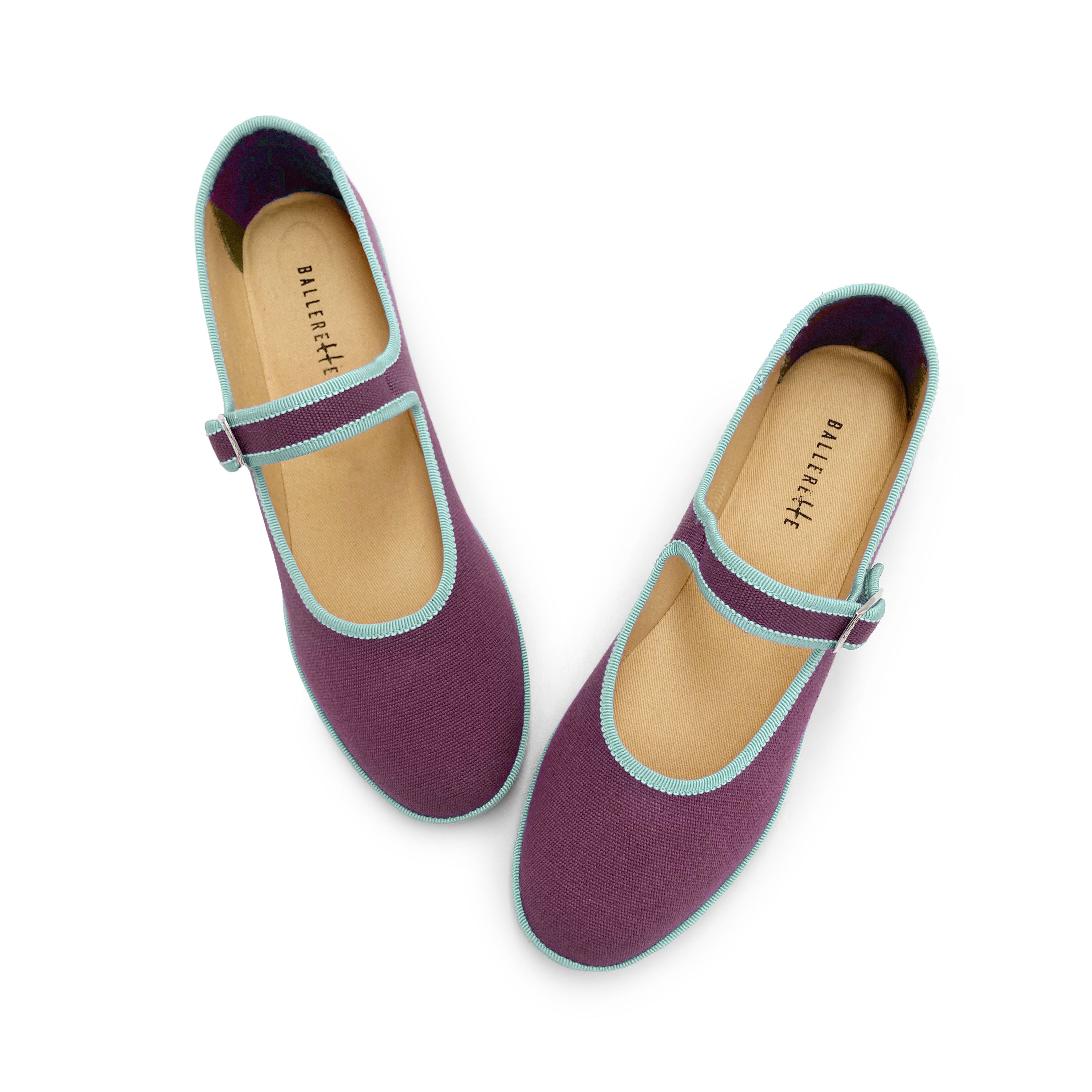 Purple Cotton Mary Jane Friulane with Light Blue Details