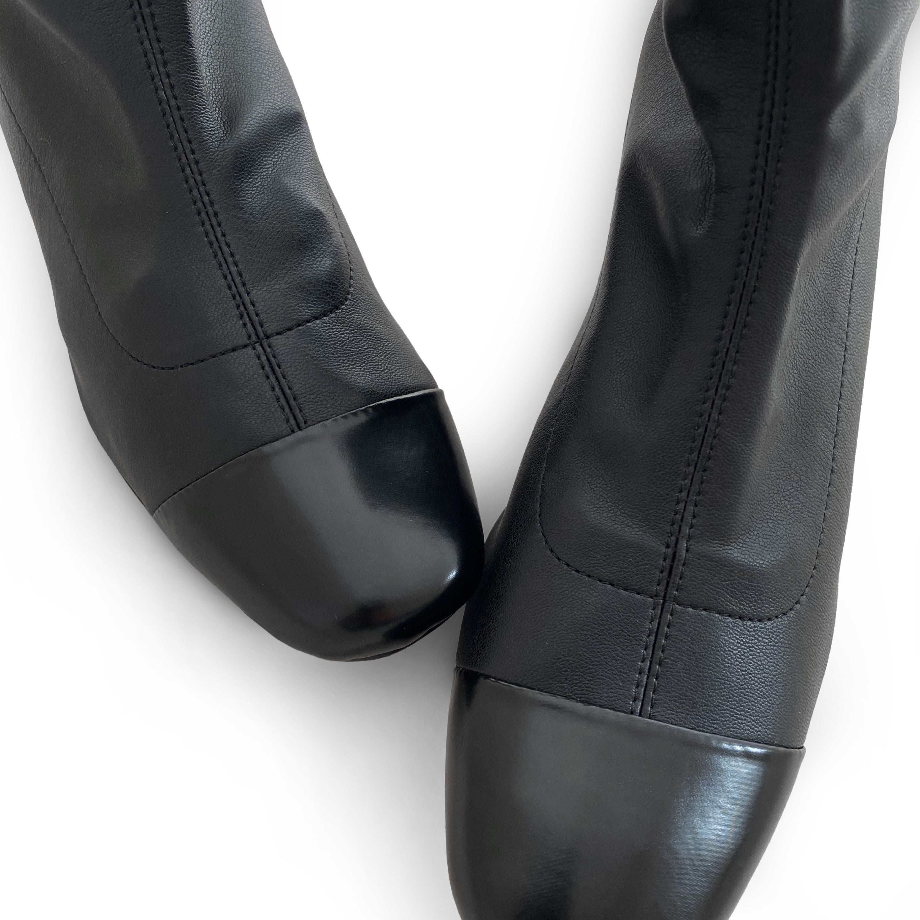 Black stretch ankle socks boots with black leather toe