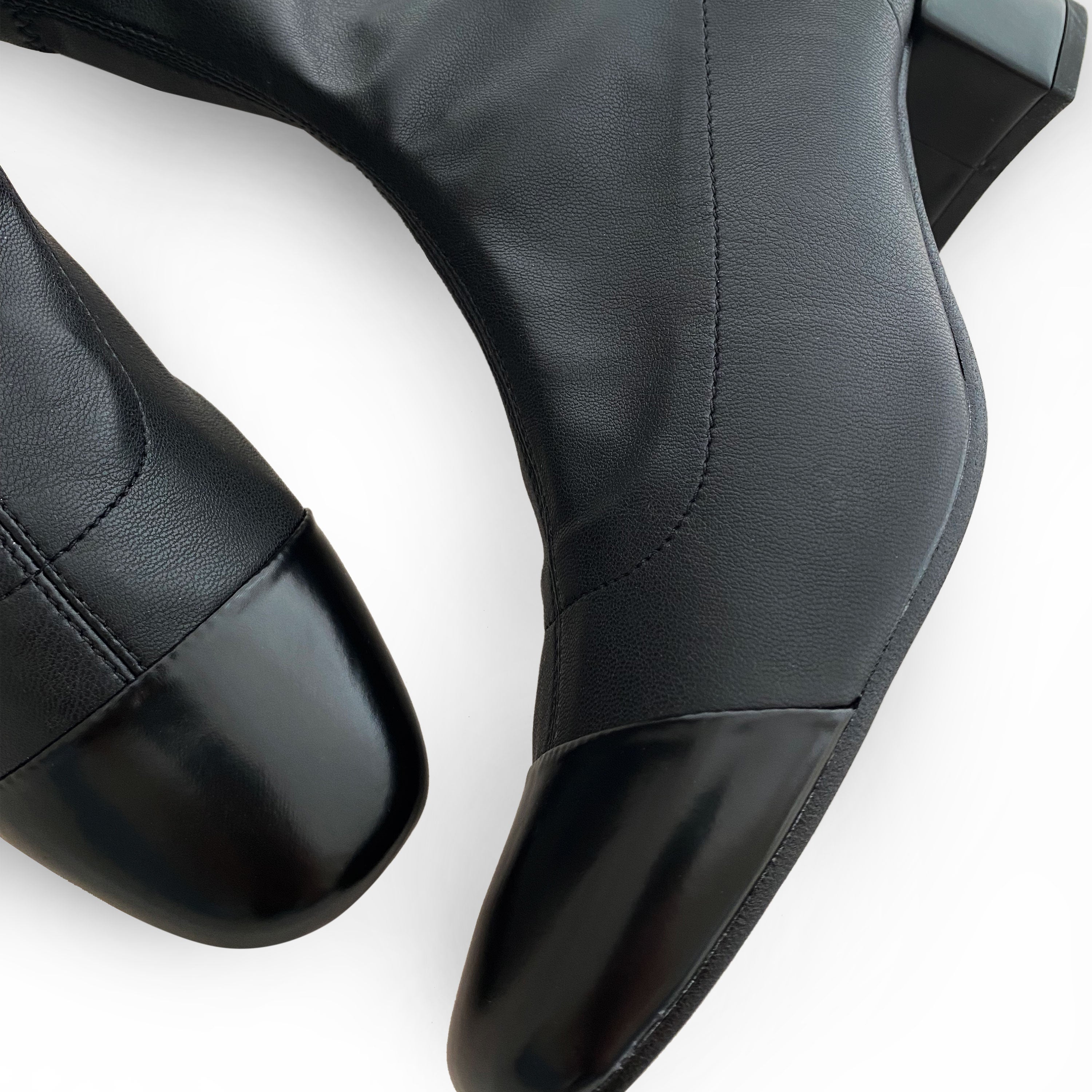 Black stretch ankle socks boots with black leather toe