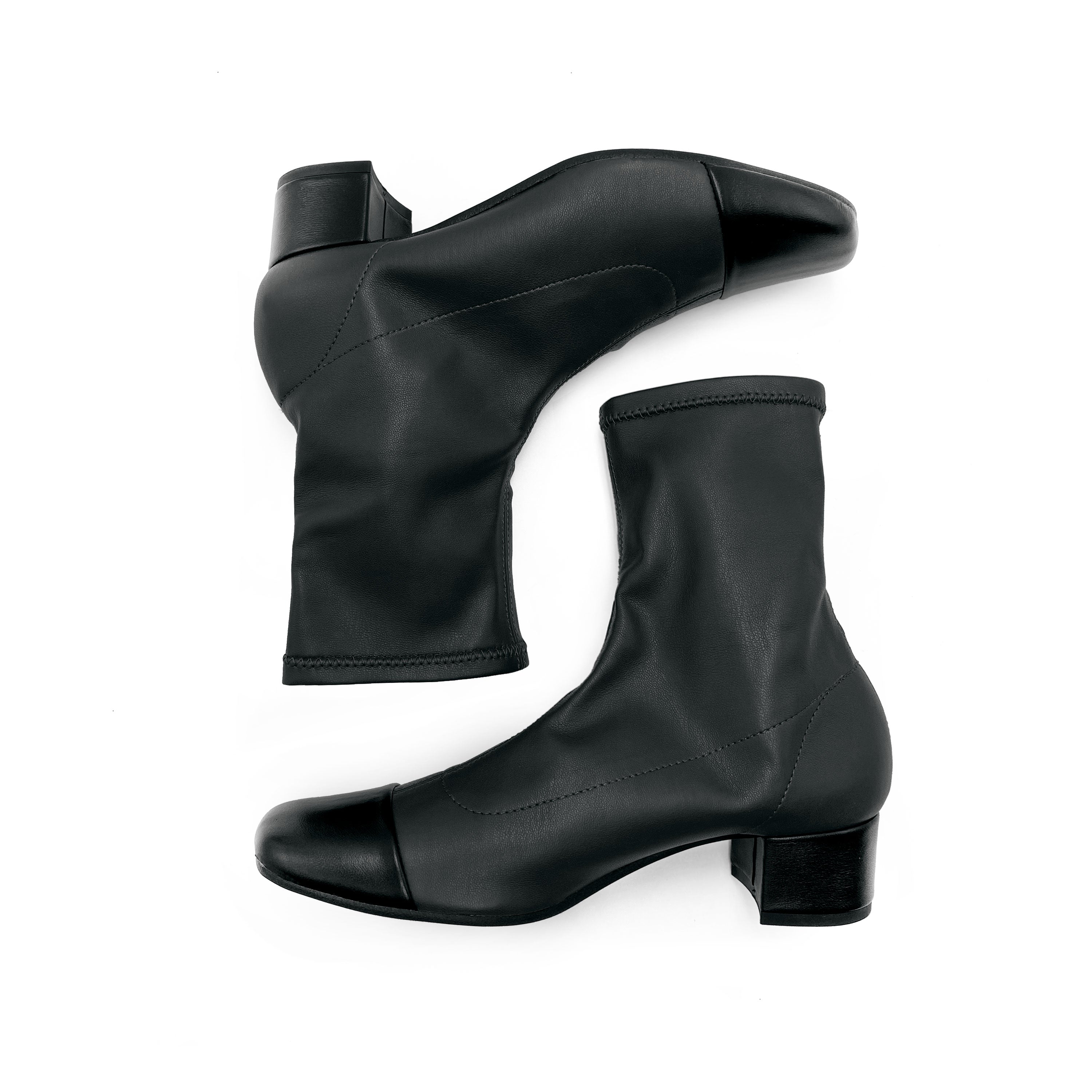 Black stretch ankle socks boots with black leather toe