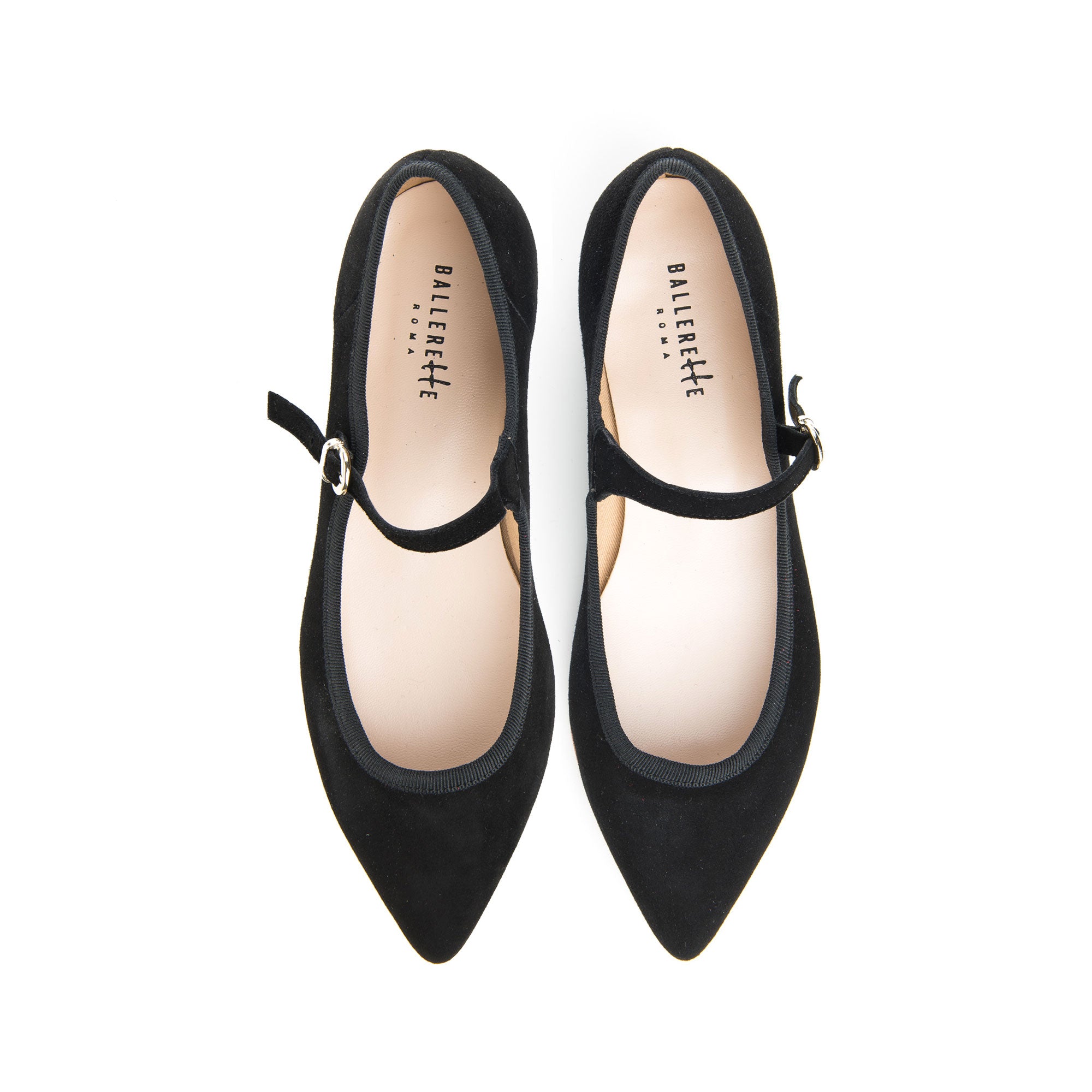 Black pointed toe suede ballet flats