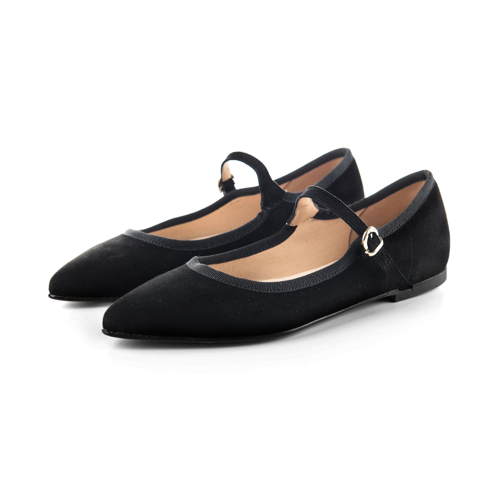 Black pointed toe suede ballet flats