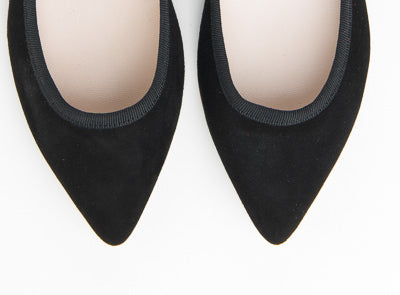 Black pointed toe suede ballet flats