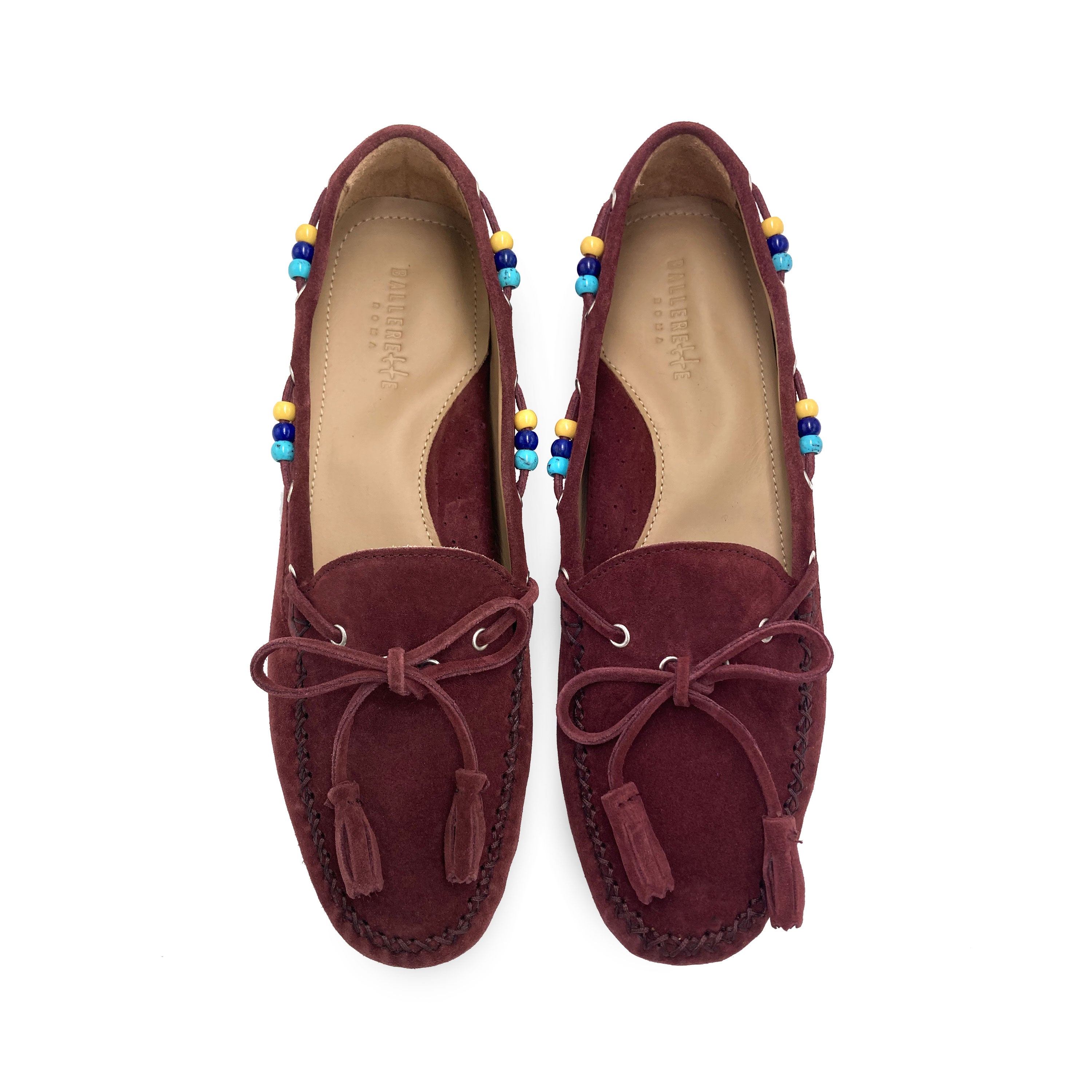 Women’s plum purple moccasins with beads
