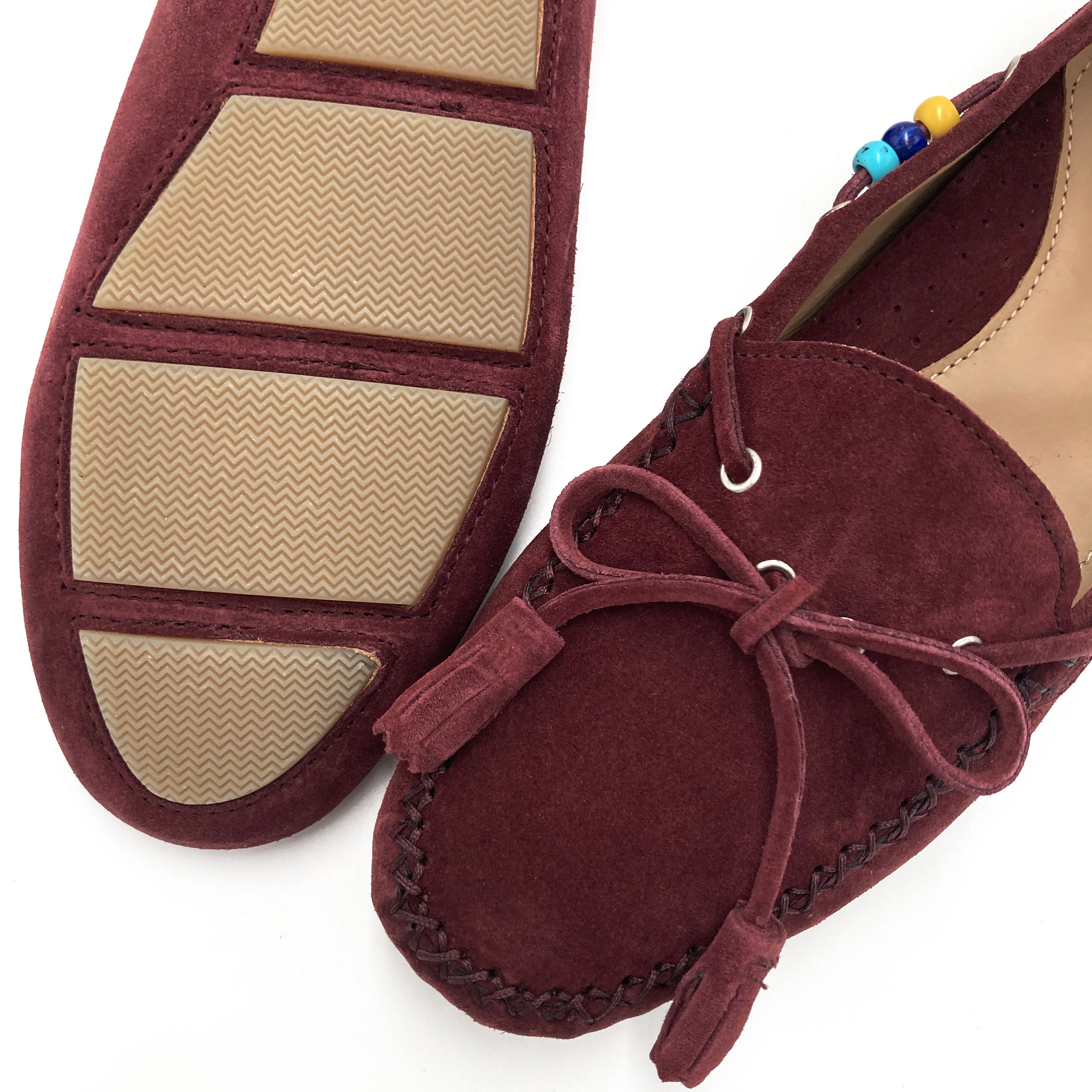 Women’s plum purple moccasins with beads