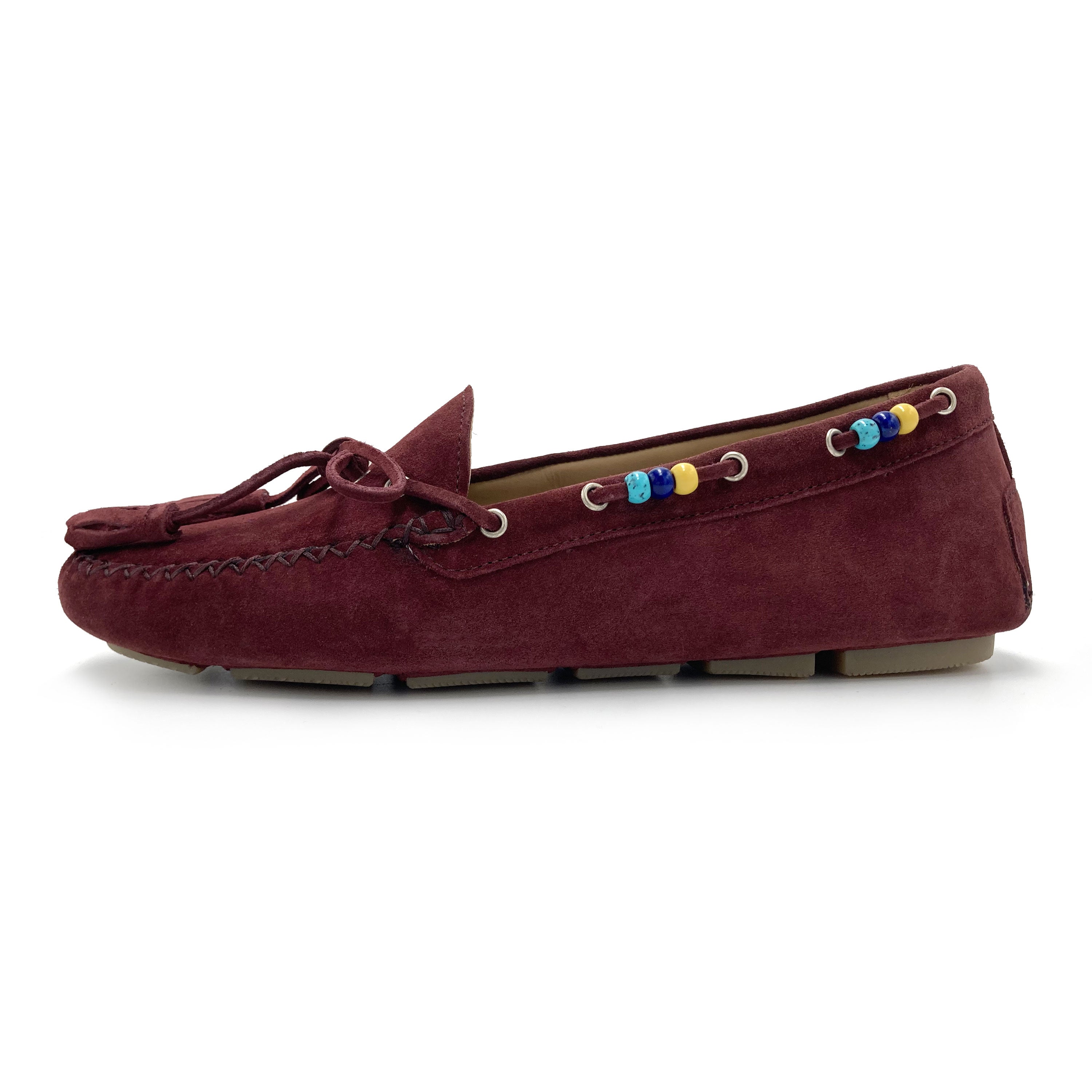 Women’s plum purple moccasins with beads