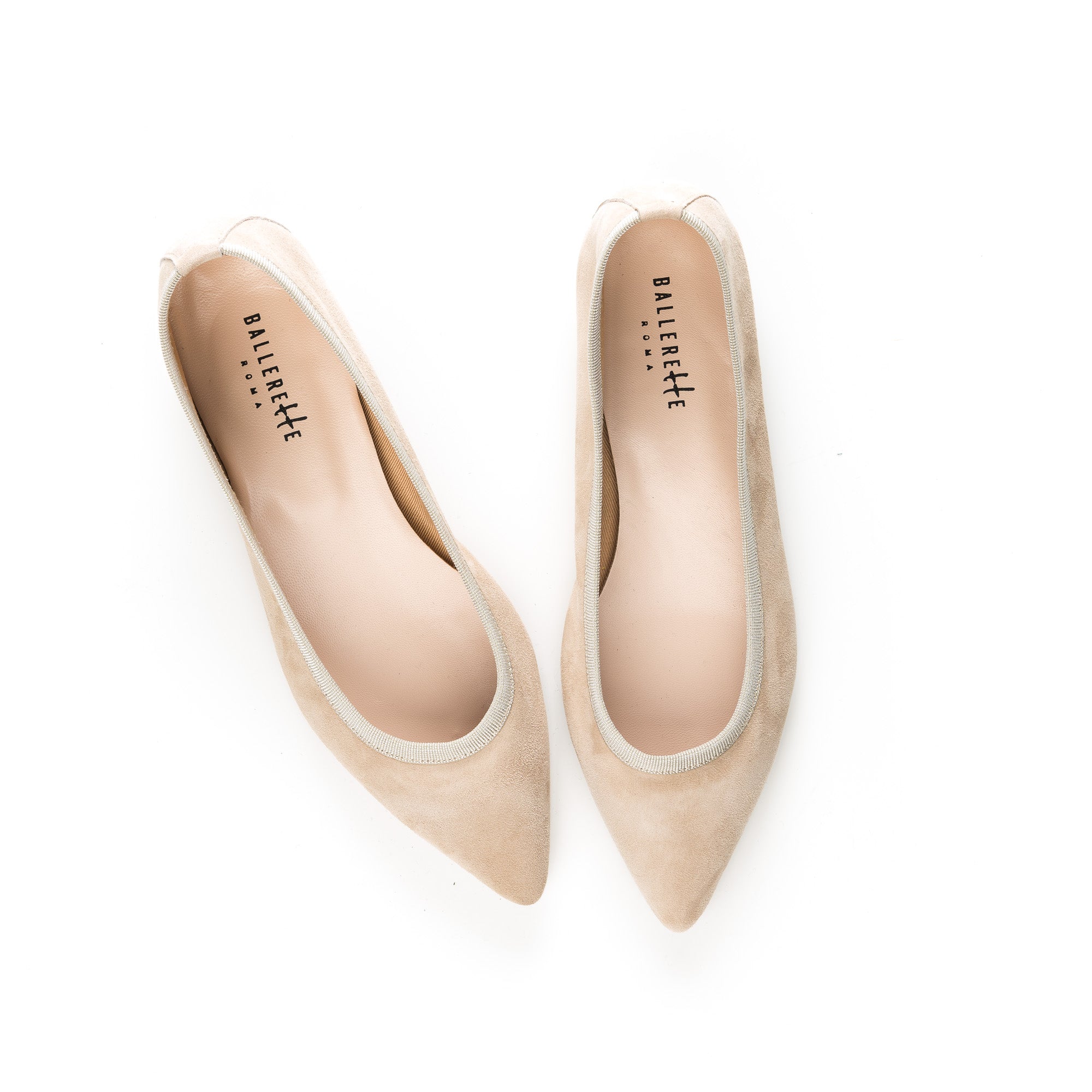 Beige Suede Pointed Toe Ballet Flats