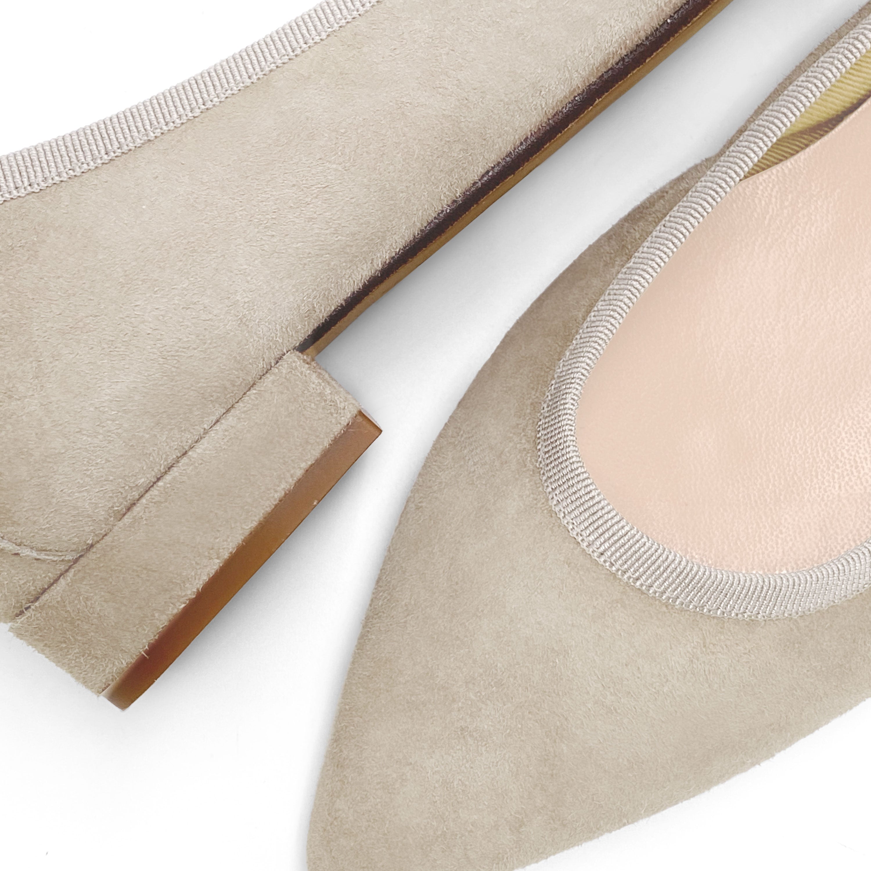 Beige Suede Pointed Toe Ballet Flats