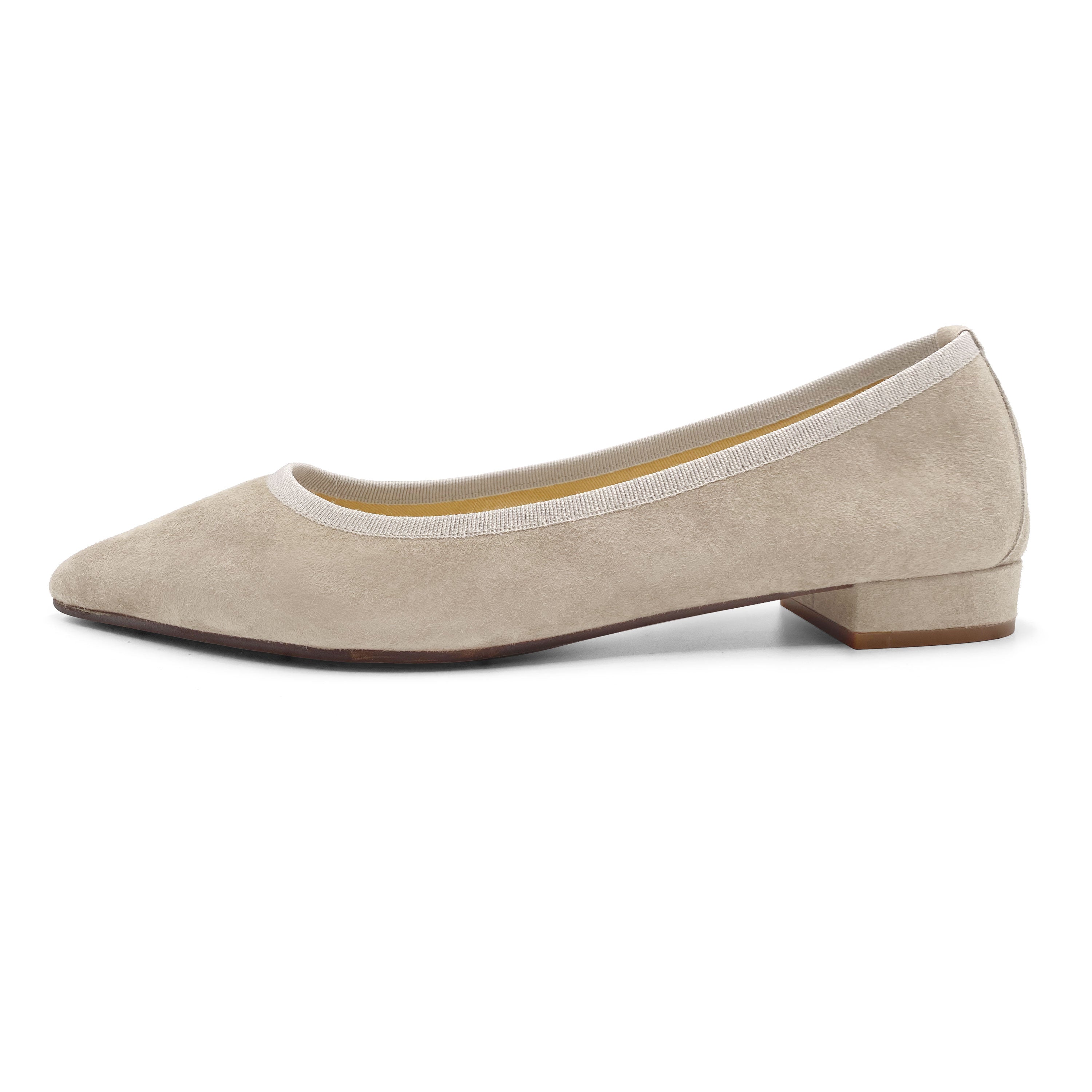 Beige Suede Pointed Toe Ballet Flats